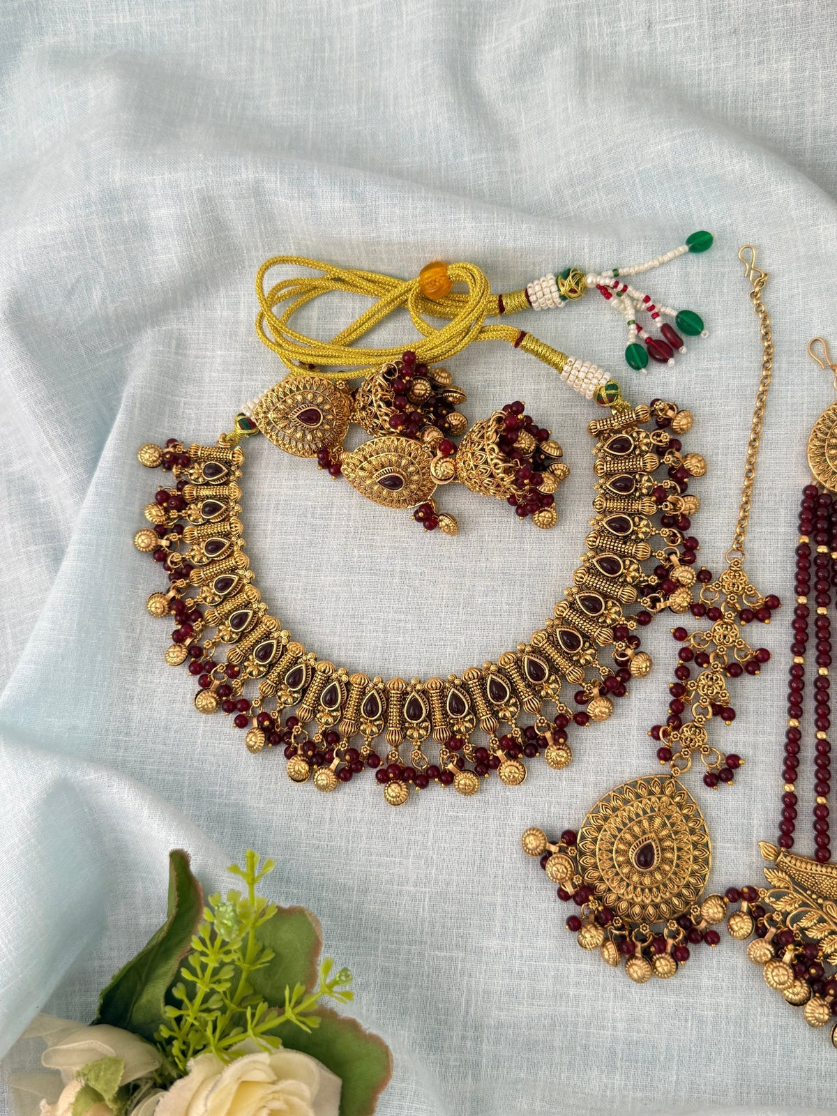 Antique Kundan Necklace With Maatal And Passa Short Set| N1089 - Mahilas