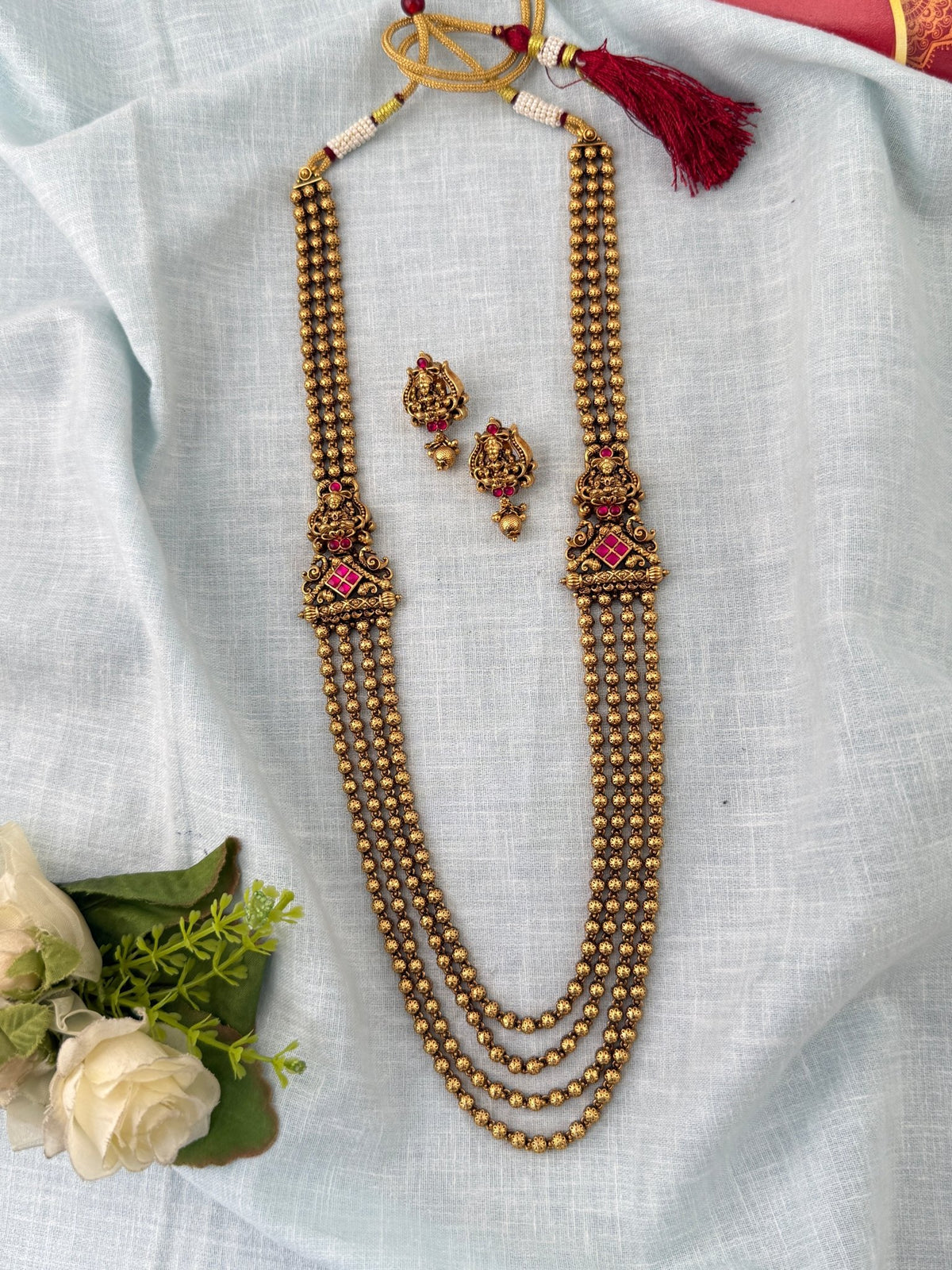 Antique Lakshmi Layered Necklace Long Set| N1175 - Mahilas