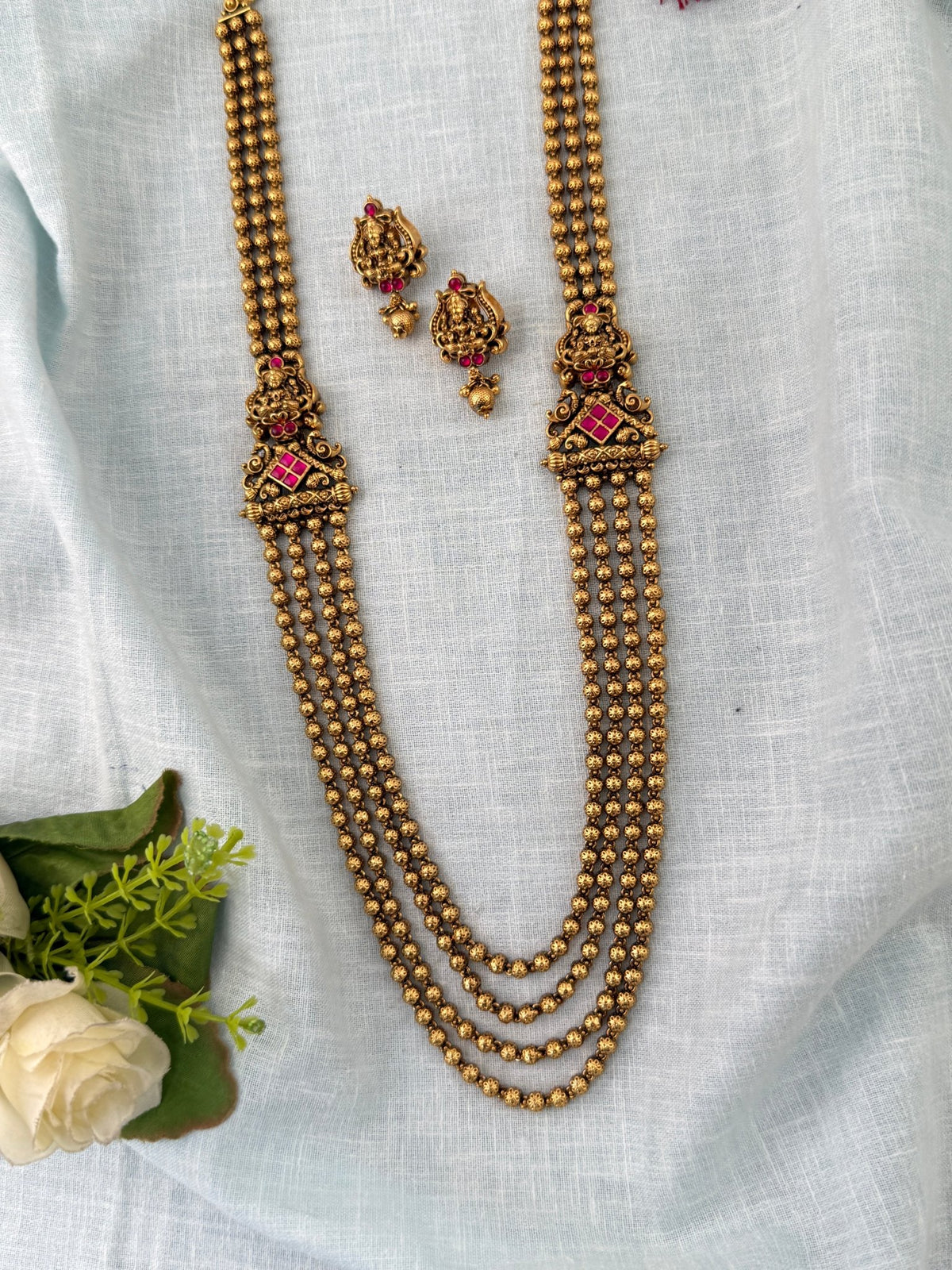 Antique Lakshmi Layered Necklace Long Set| N1175 - Mahilas