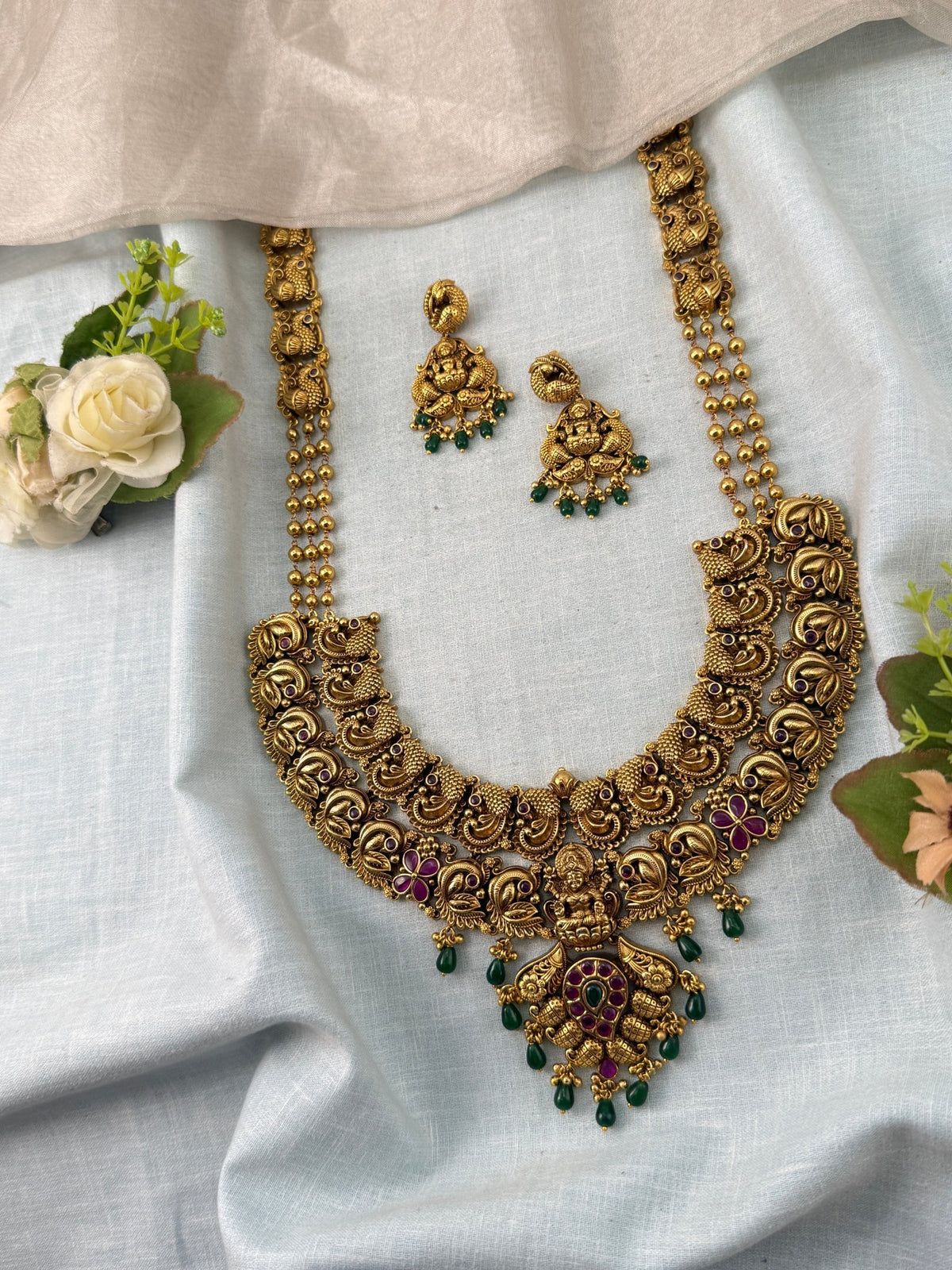 Antique Lakshmi Long Necklace Set | 007 - Mahilas