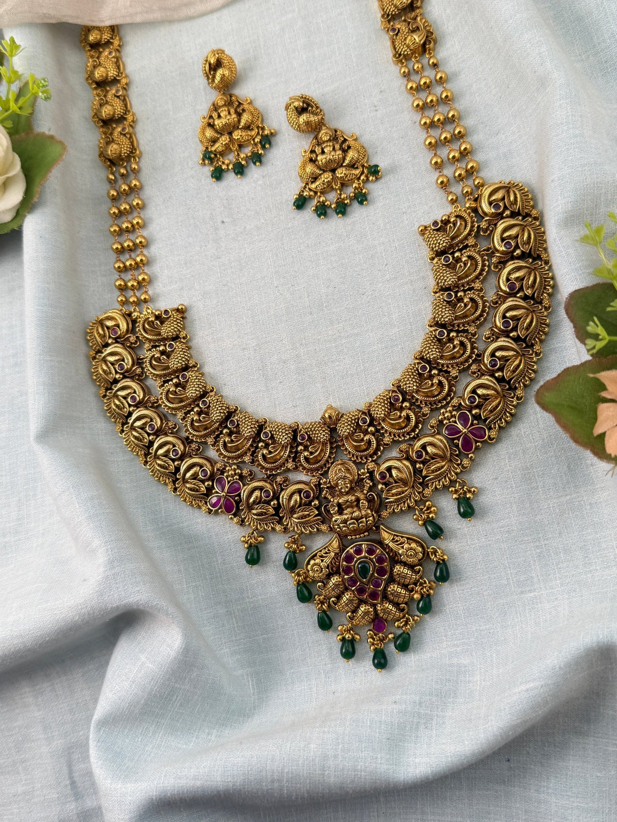 Antique Lakshmi Long Necklace Set | 007 - Mahilas