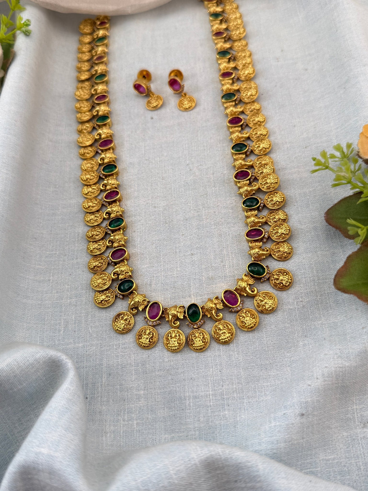 Antique Lakshmi Necklace Long Kaasu Set | N0076 - Mahilas