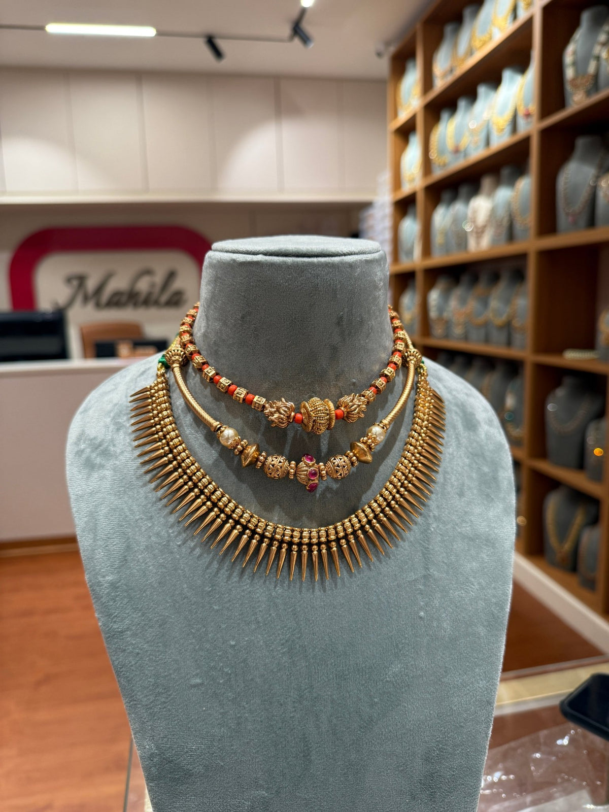 Antique Layered Coral Pearl Full Necklace Set | NC001 - Mahilas