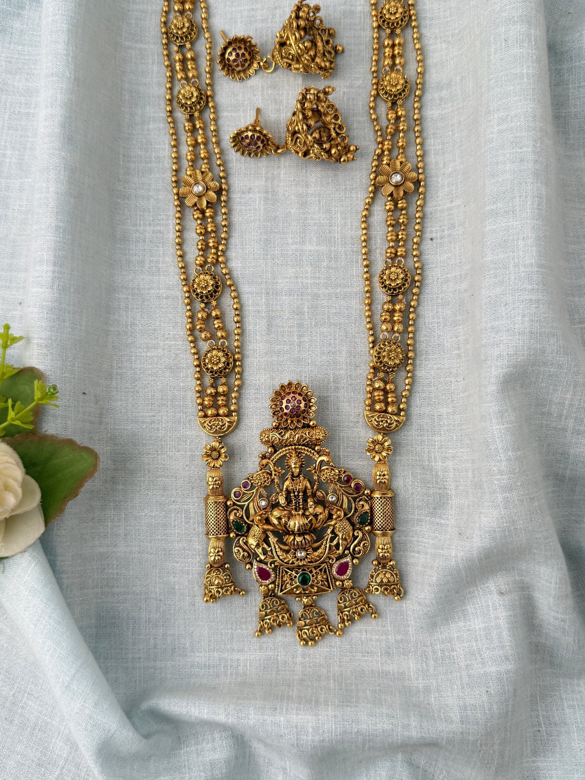 Antique Layered Necklace Grand Lakshmi Pendant Long Set| N1183 - Mahilas
