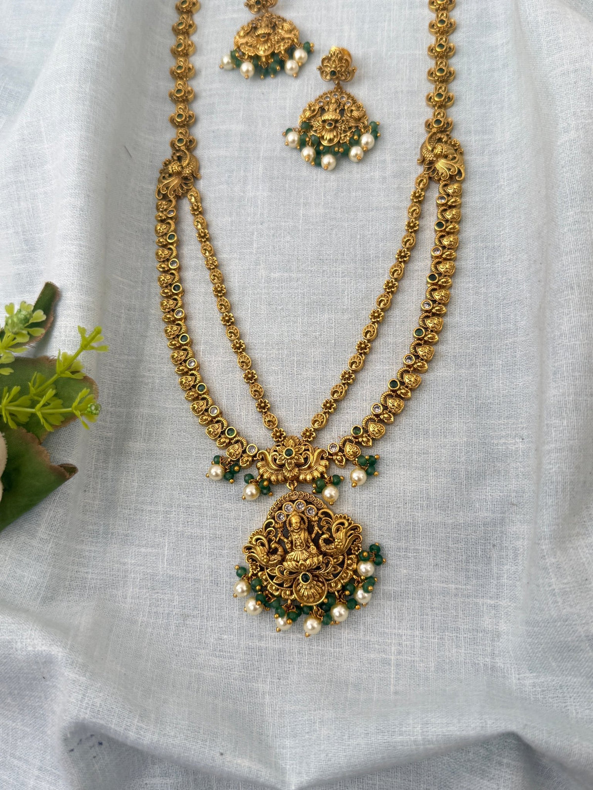 Antique Layered Necklace Lakshmi Pendant Long Set| N1224 - Mahilas