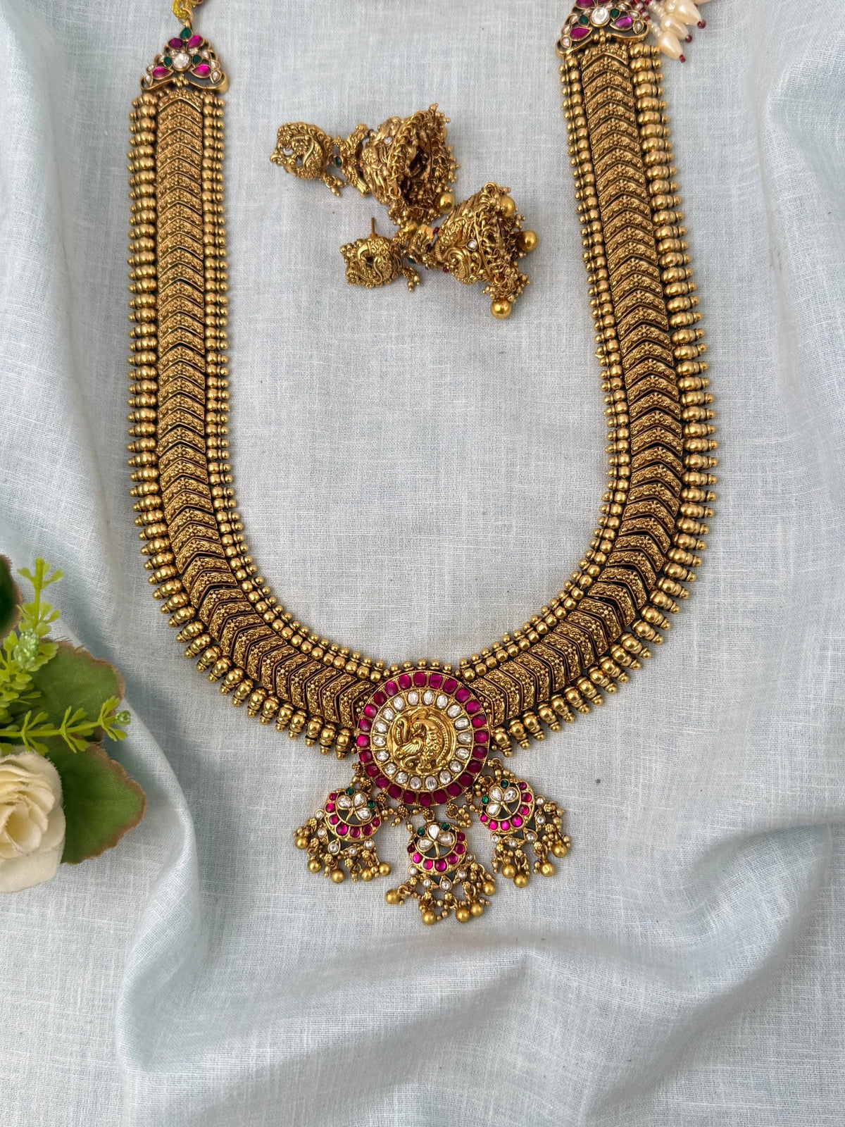 Antique Luxurious Necklace Peacock Pendant Long Set | N1024 - Mahilas
