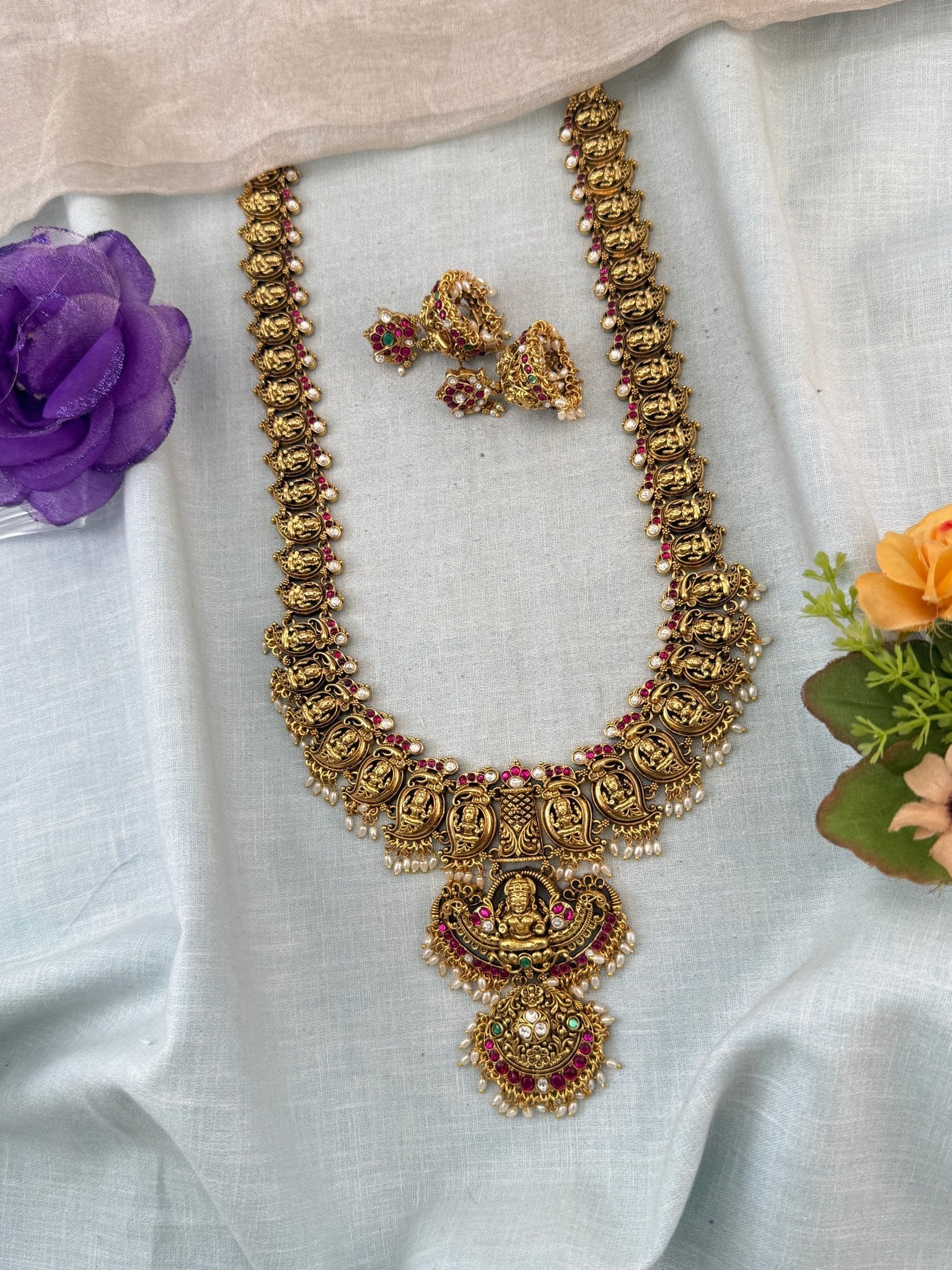 Antique Necklace Mango Pendant Grand Long Set | N0040 - Mahilas