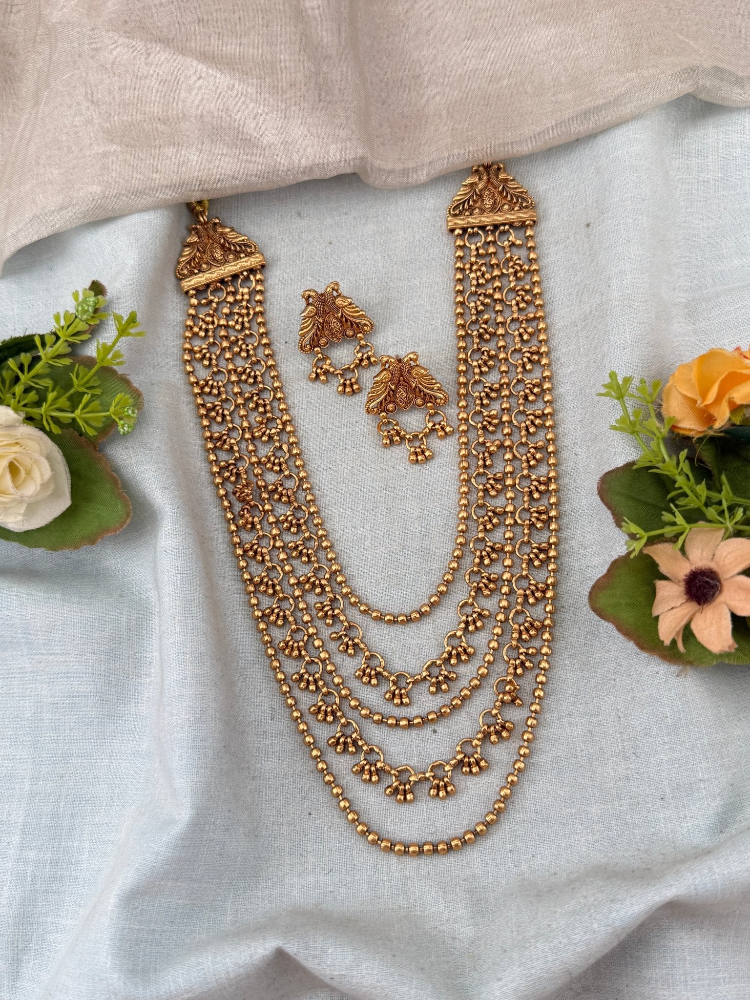 Antique Peacock Layered Long Necklace Set | No216 - Mahilas