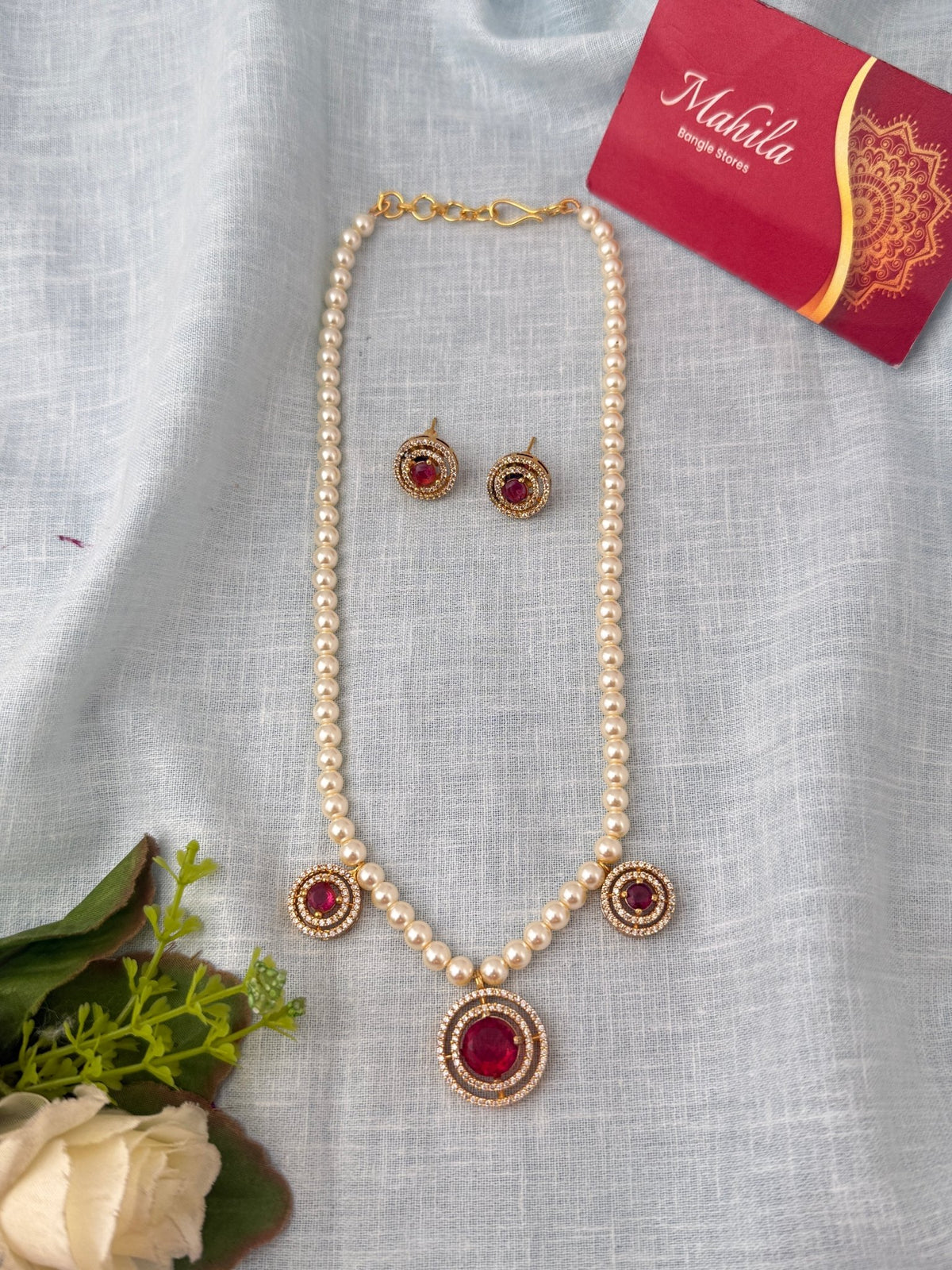Antique Pearl Grand Necklace Short Set| N1214 - Mahilas