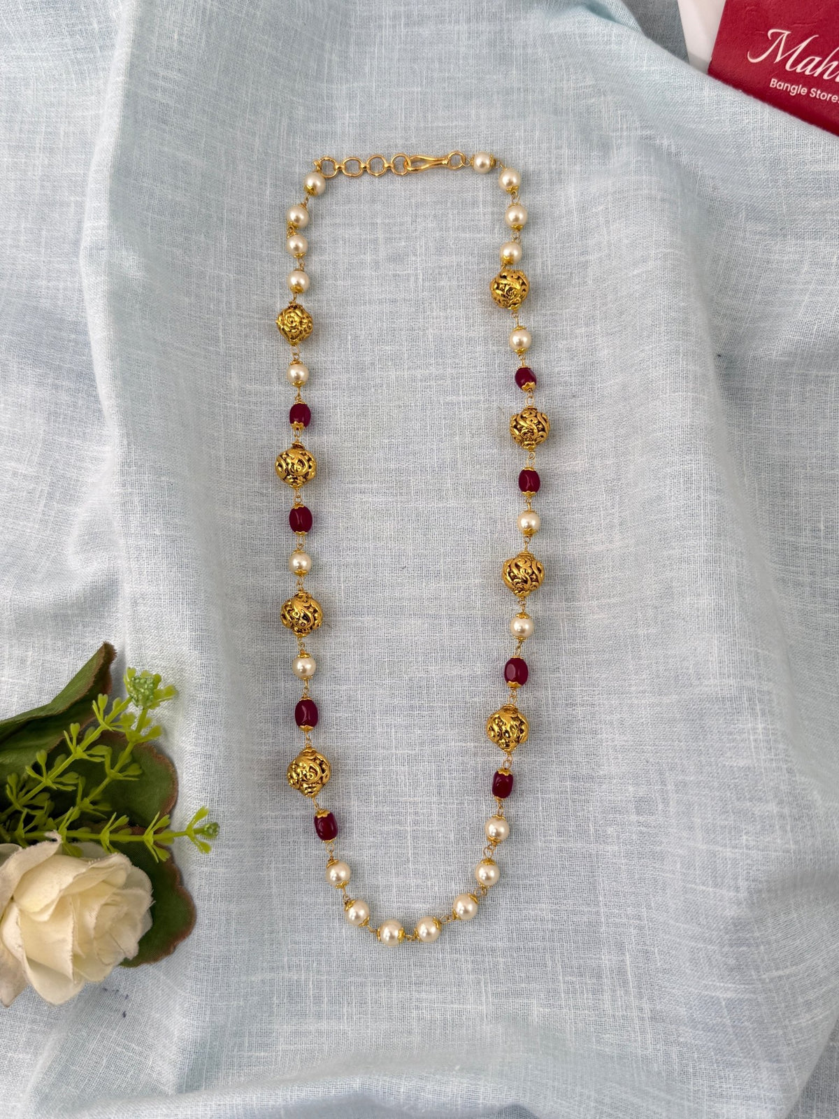 Antique Pearl Necklace Premium Mid- Long Chain | N1161 - Mahilas