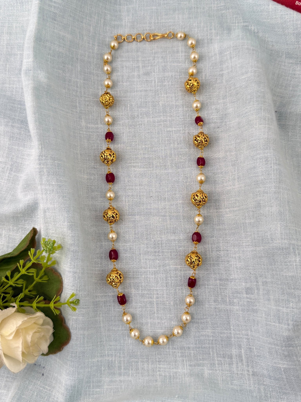 Antique Pearl Necklace Premium Mid- Long Chain | N1161 - Mahilas