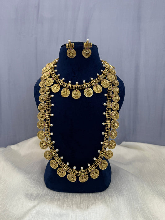 Antique Semi Bridal Kaasu Necklace Set 316 - Mahilas
