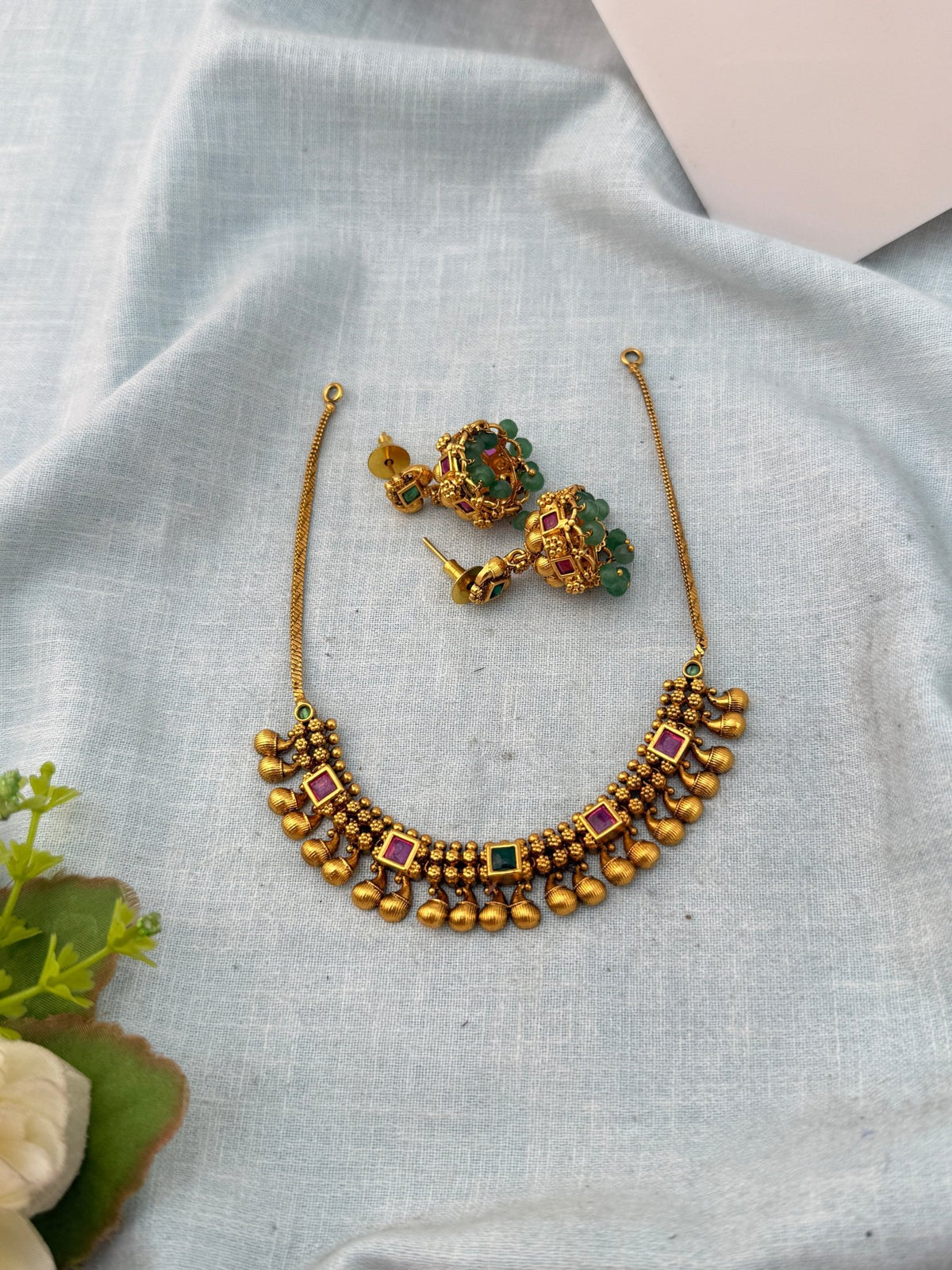 Antique Short Necklace Simple Set| N1247 - Mahilas
