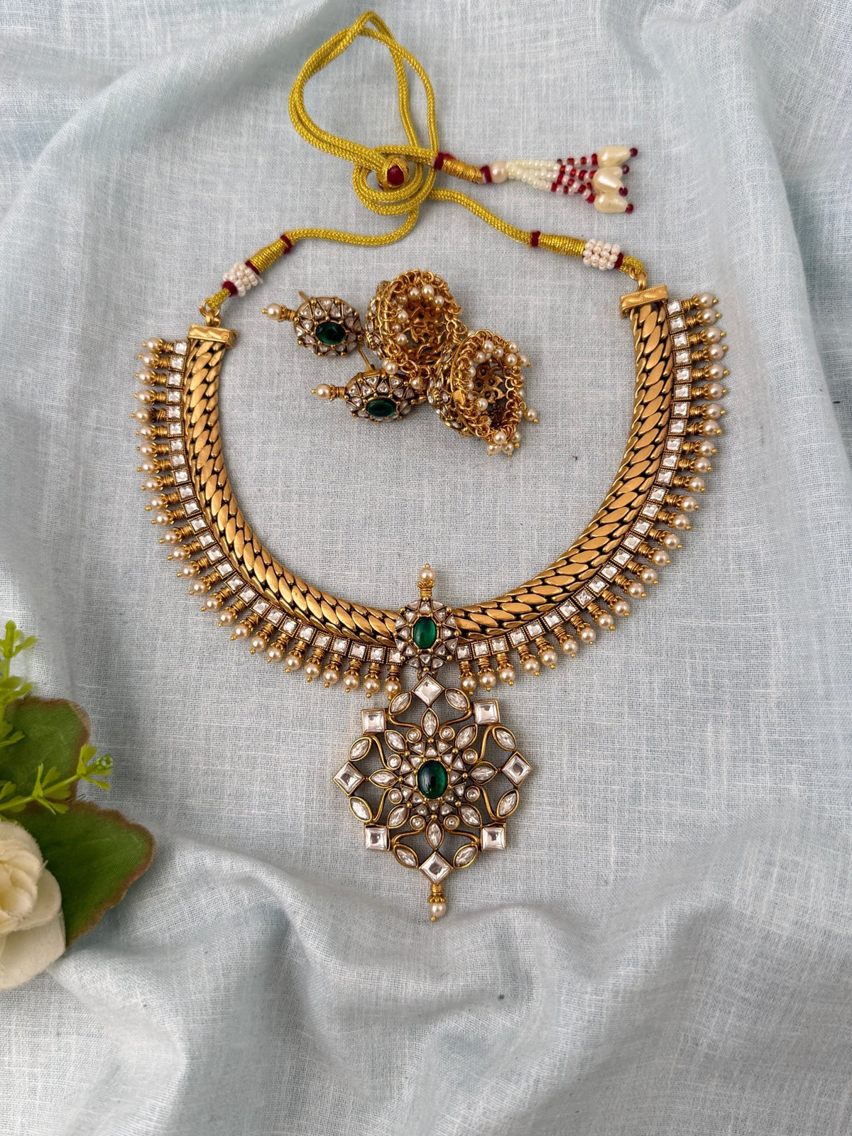 Antique Stone Necklace Luxurious Short Set | N1016 - Mahilas