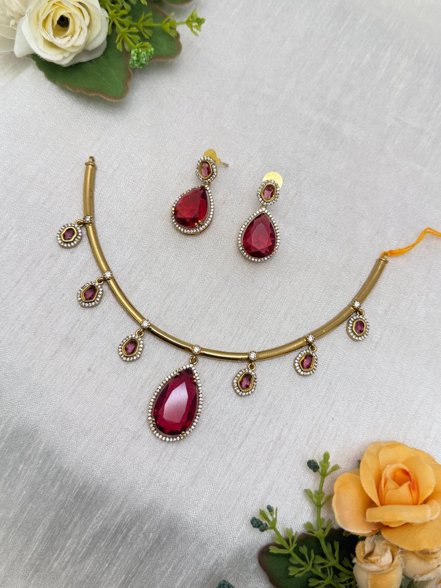 Antique Stone Necklace Set 0753 - Mahilas