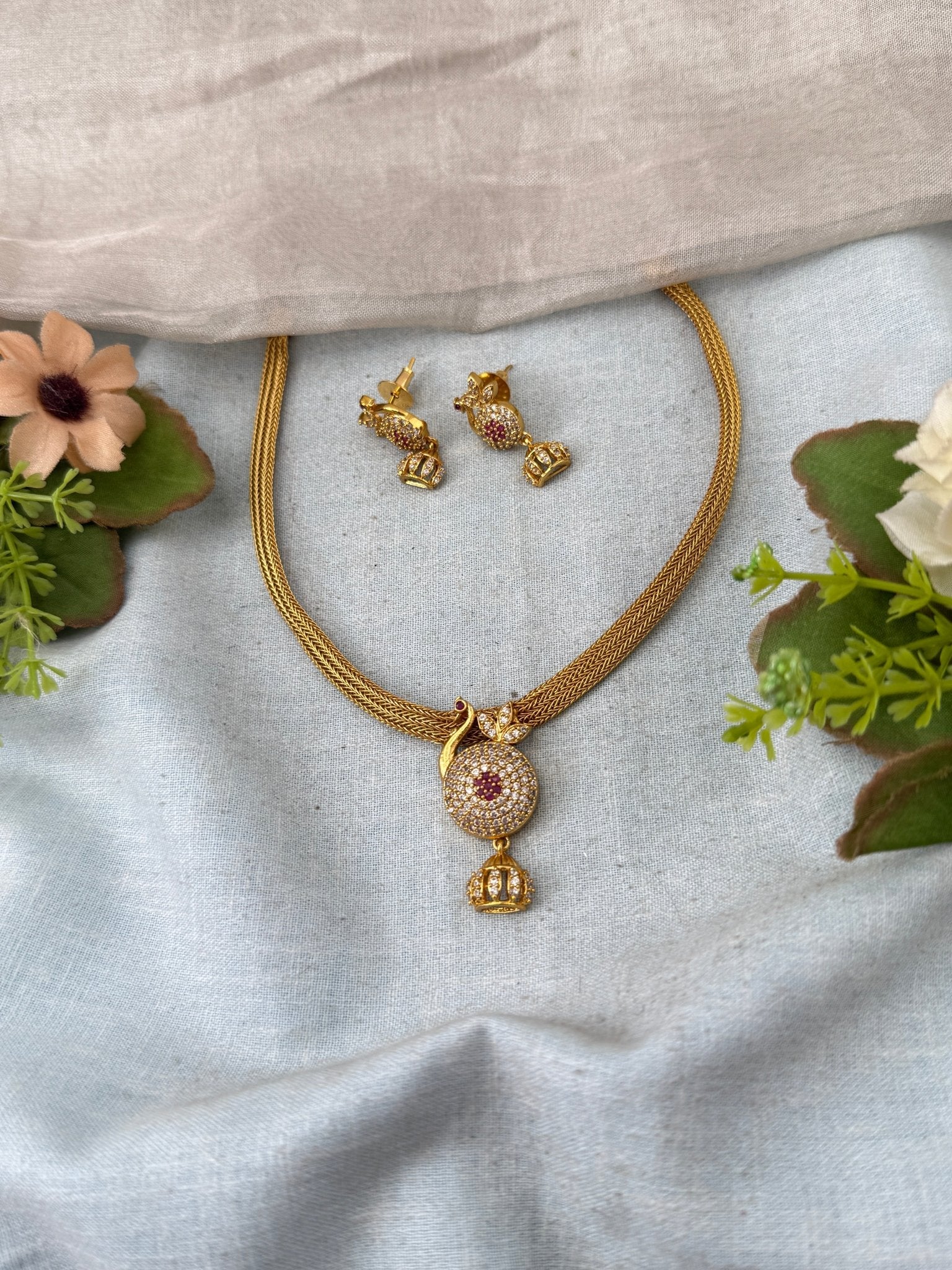 Antique Stone Peacock Pendant Necklace Set | No295 - Mahilas