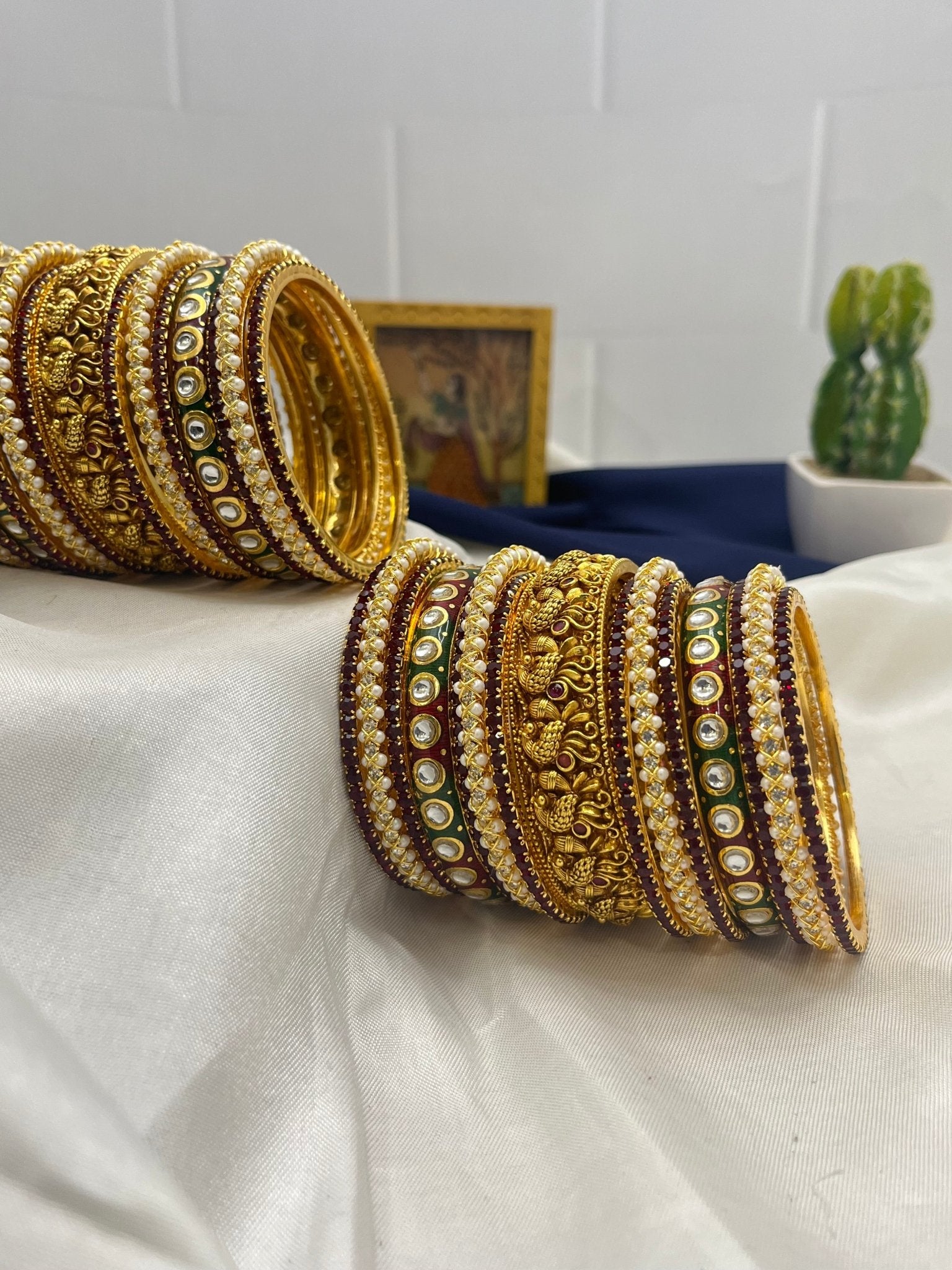 Bridal Pearls & Antique Kada with Kundan Bangle Set 5010 - Mahilas