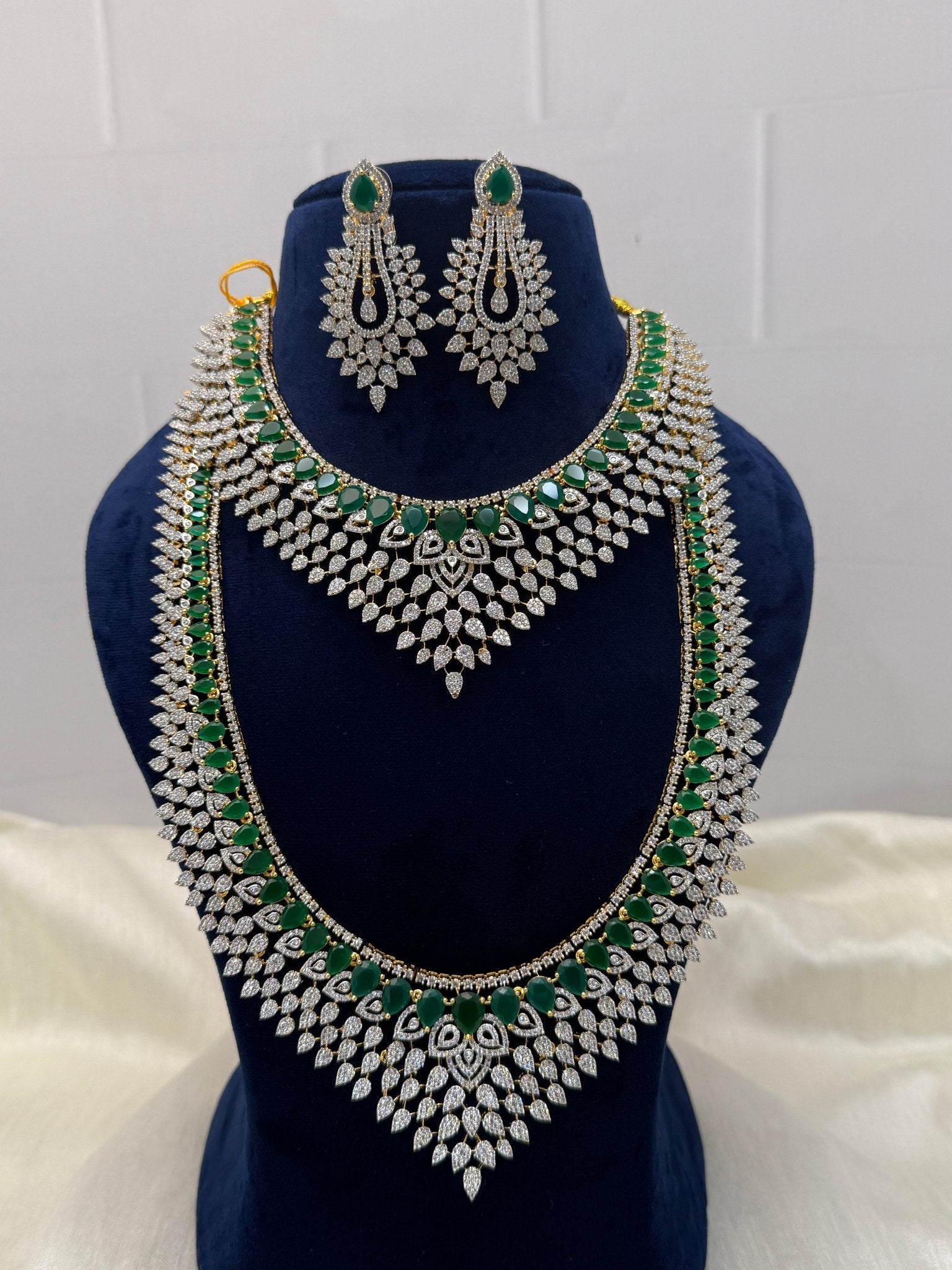Designer American Diamond Semi Bridal Necklace Set 335 - Mahilas