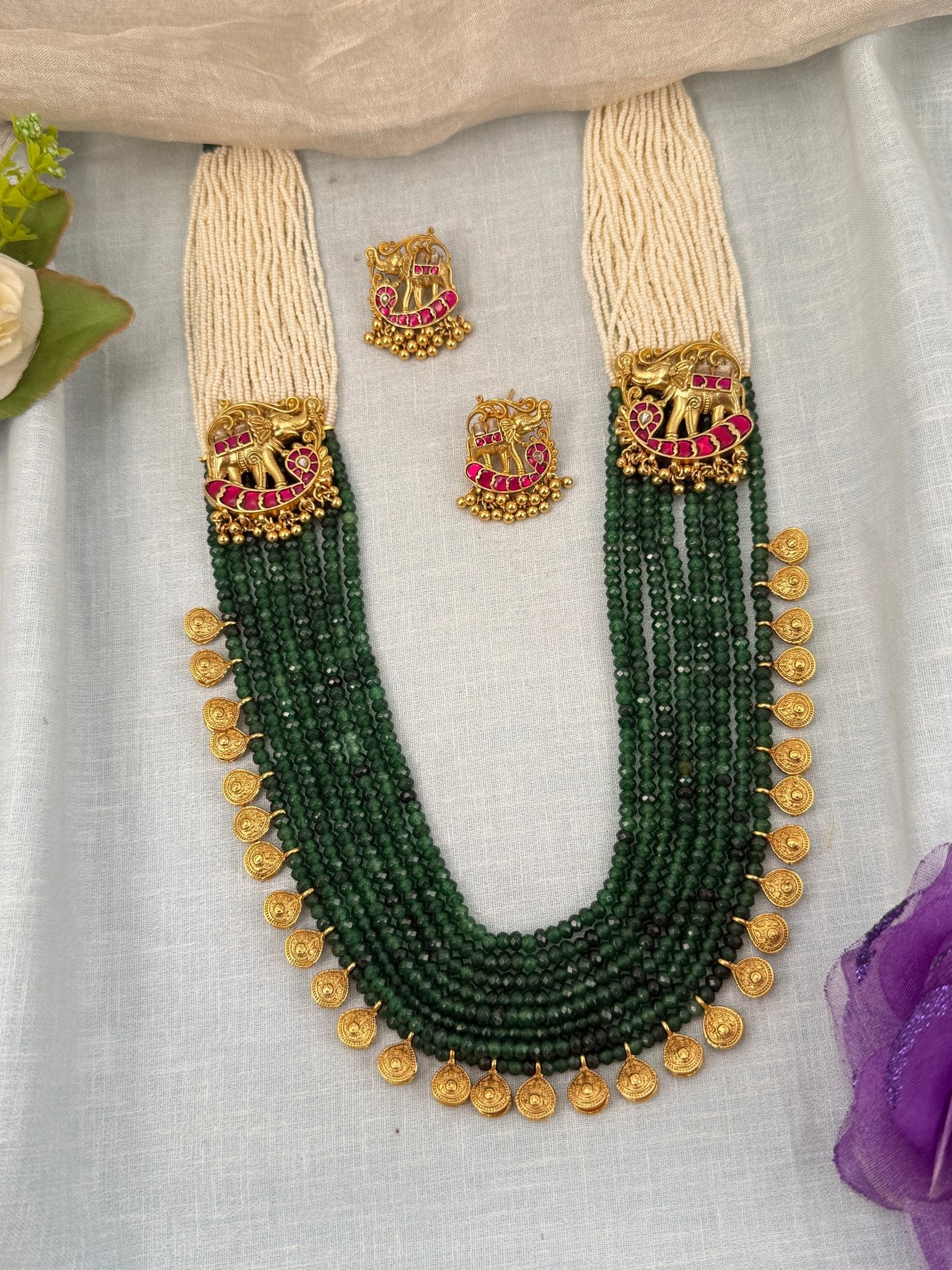 Designer Antique Crystal Long Necklace Set 0620 - Mahilas