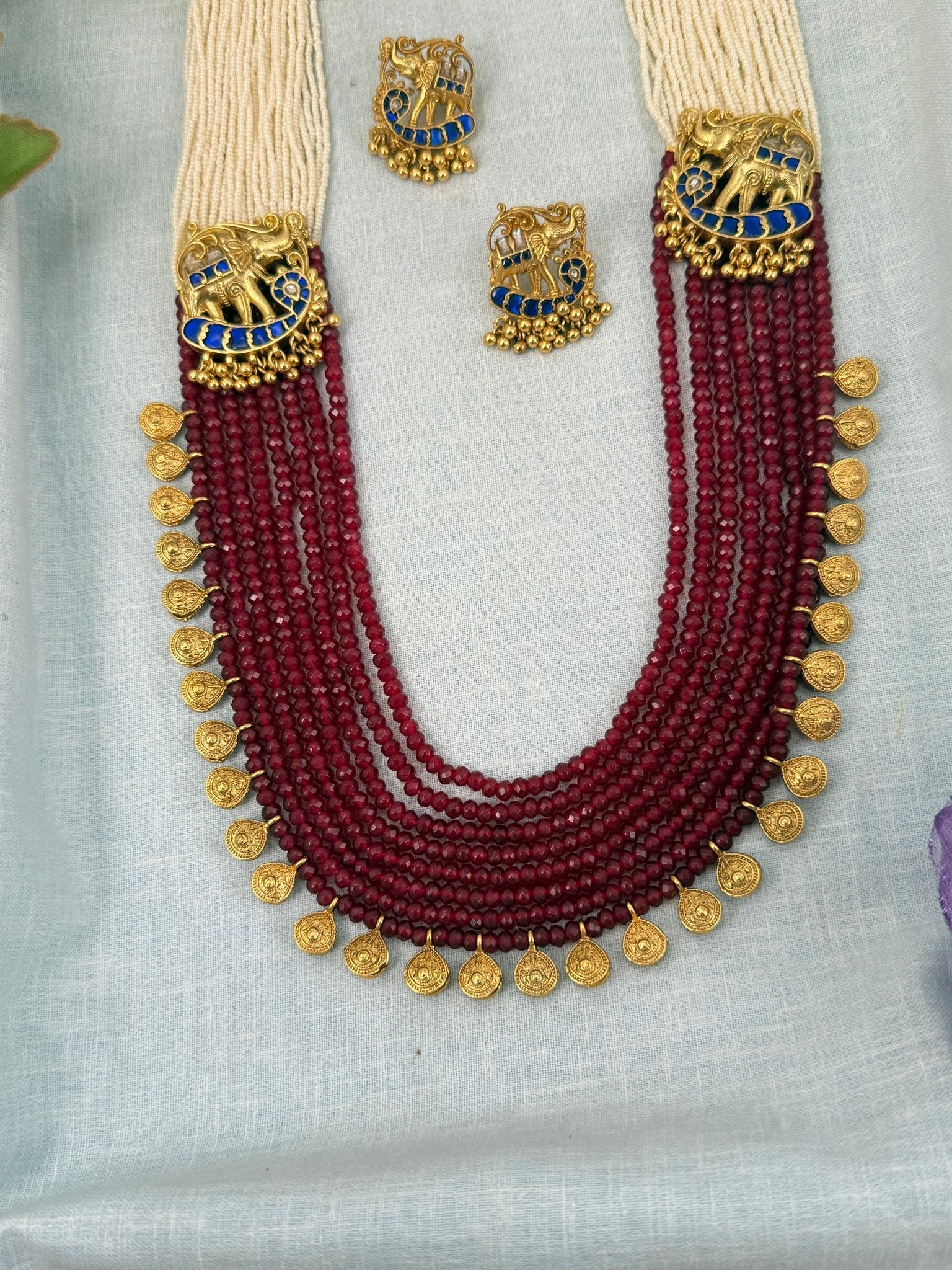 Designer Antique Crystal Long Necklace Set 0621 - Mahilas