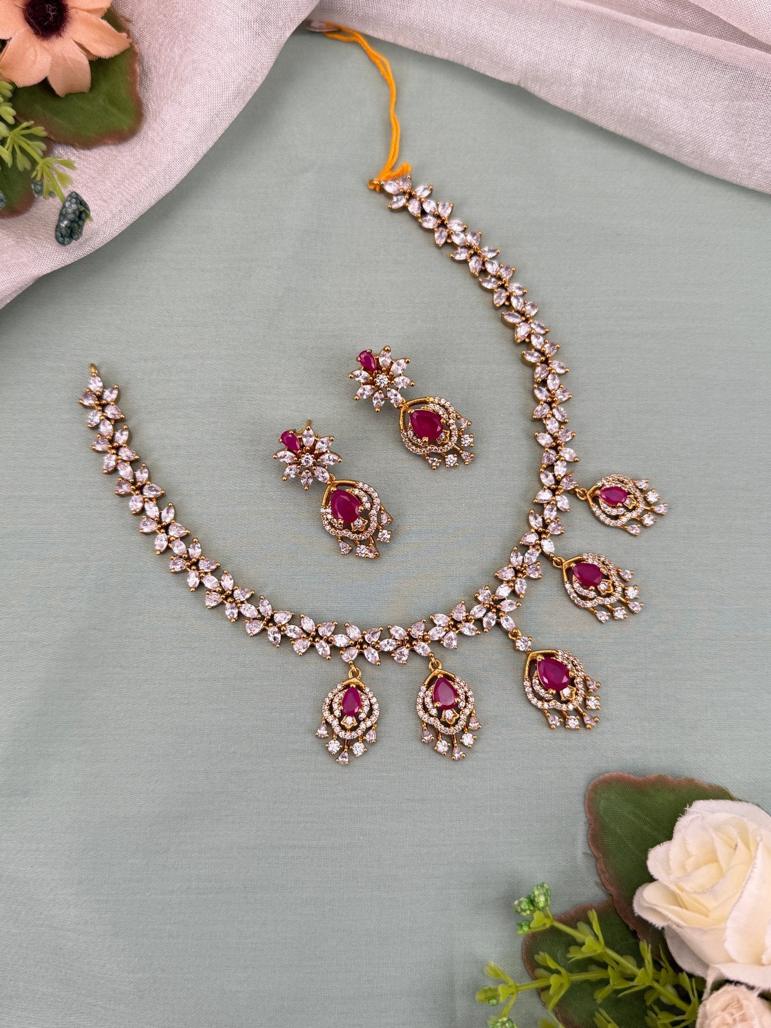Designer Antique Gold Stone Necklace Set 675 - Mahilas