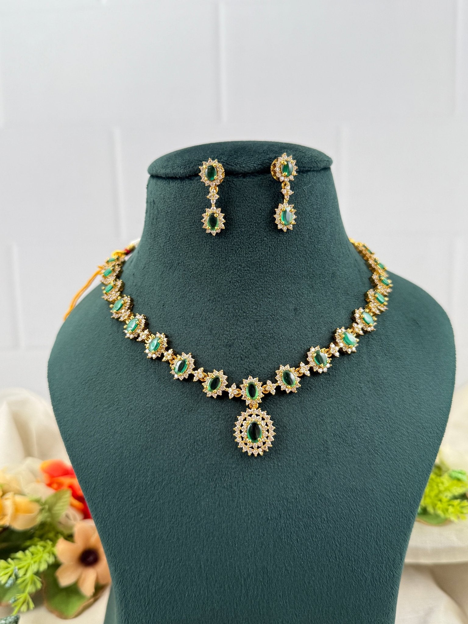 Designer Antique Gold Stone Necklace Set 680 - Mahilas