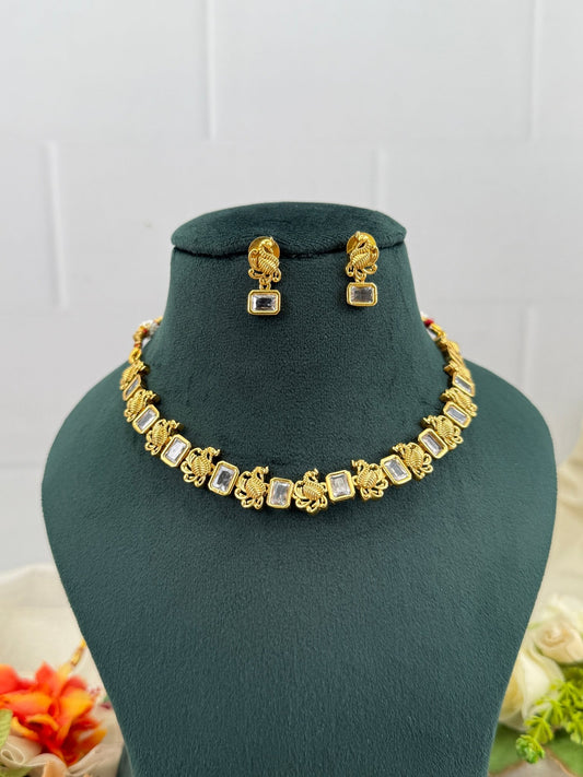 Designer Antique Gold Stone Necklace Set 688 - Mahilas