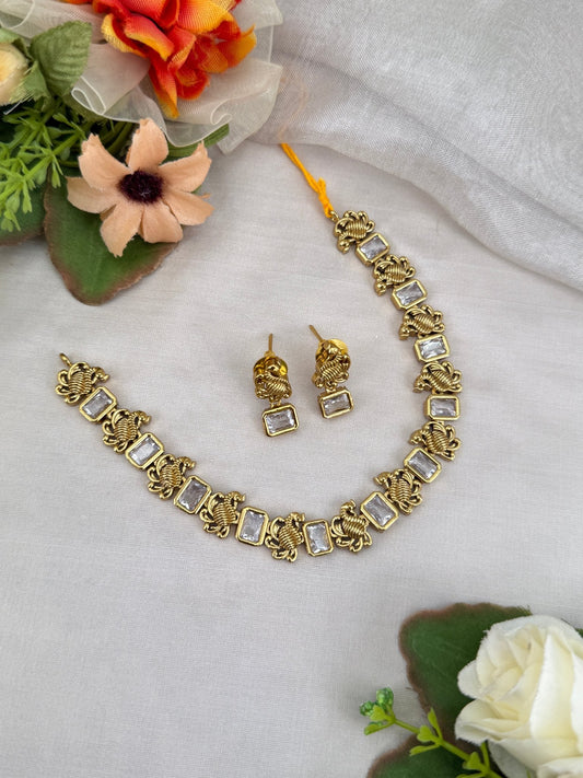 Designer Antique Gold Stone Necklace Set 688 - Mahilas