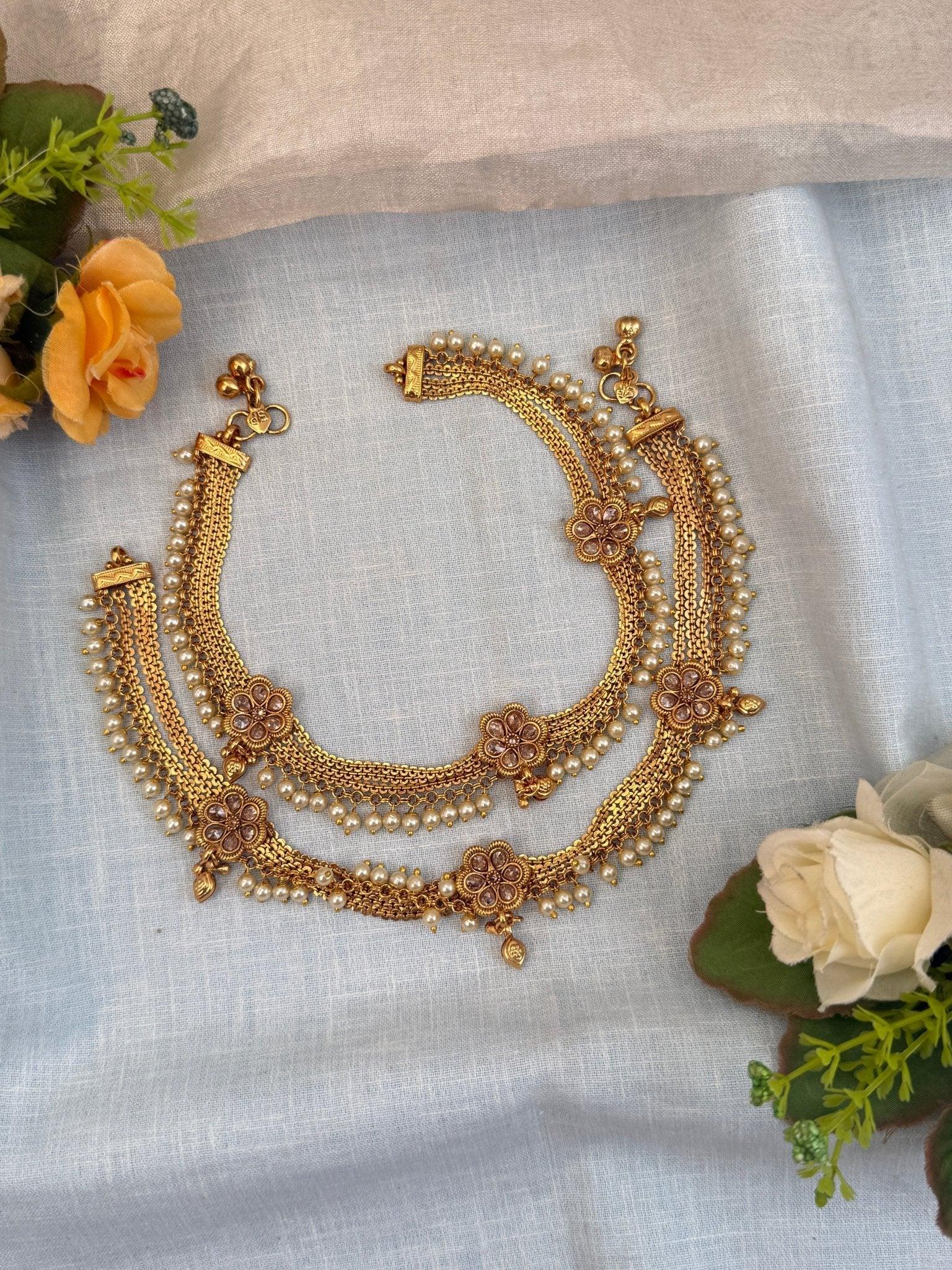 Designer Antique Kundan Payal Anklet 0239 - Mahilas
