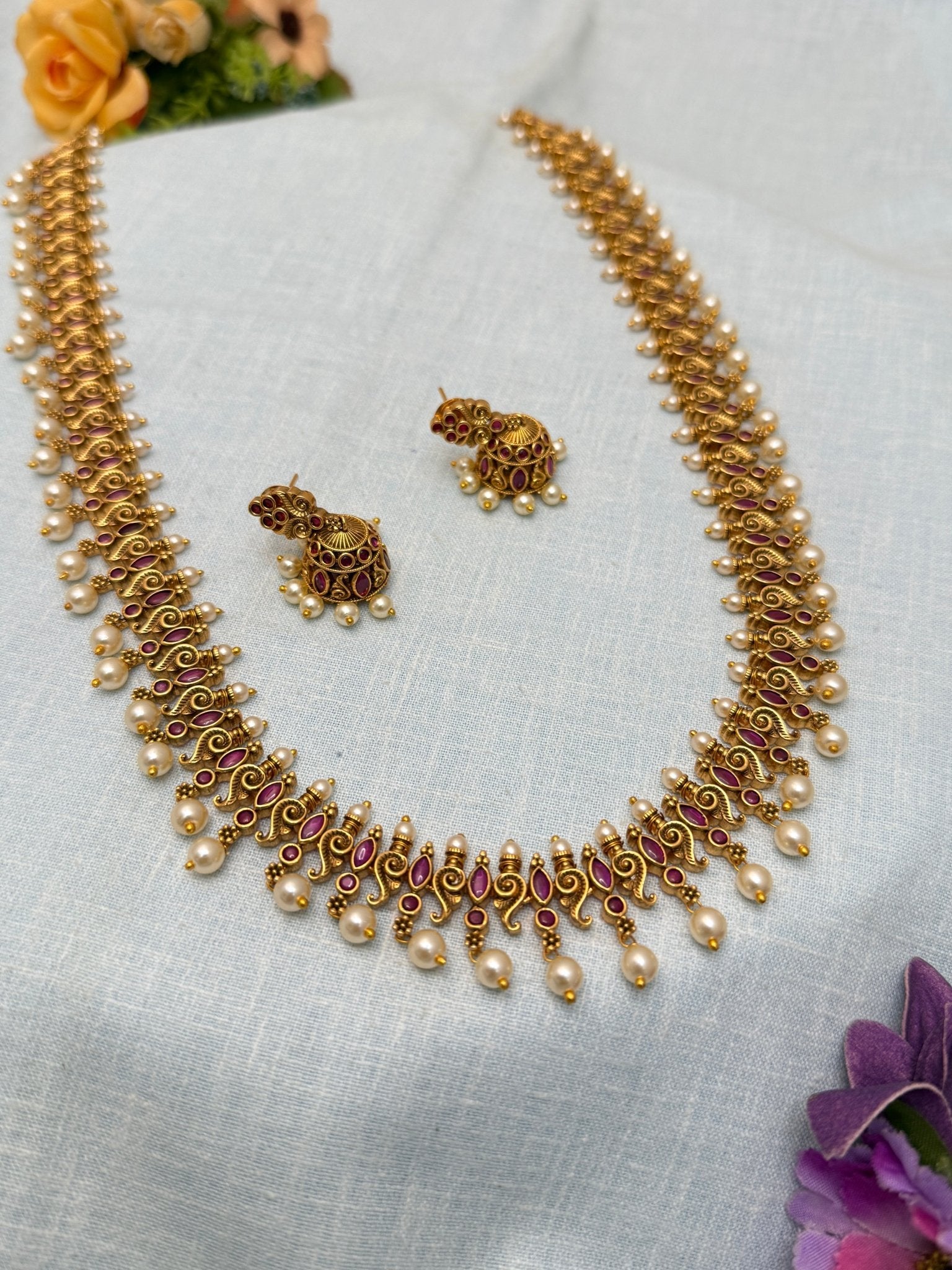 Designer Antique Long Necklace Set 569 - Mahilas