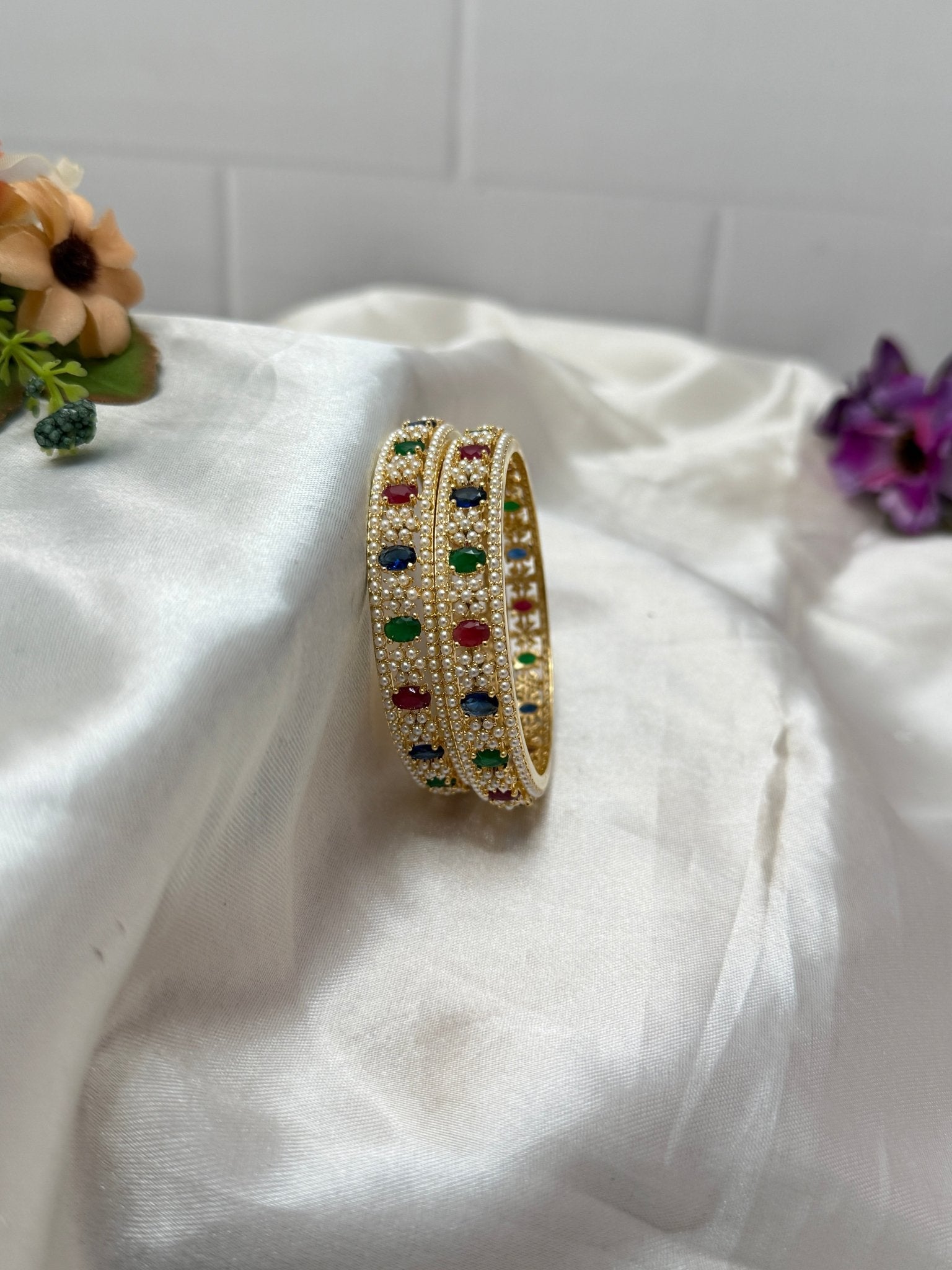 Designer Antique Pearl Stone Bangles 6946 - Mahilas