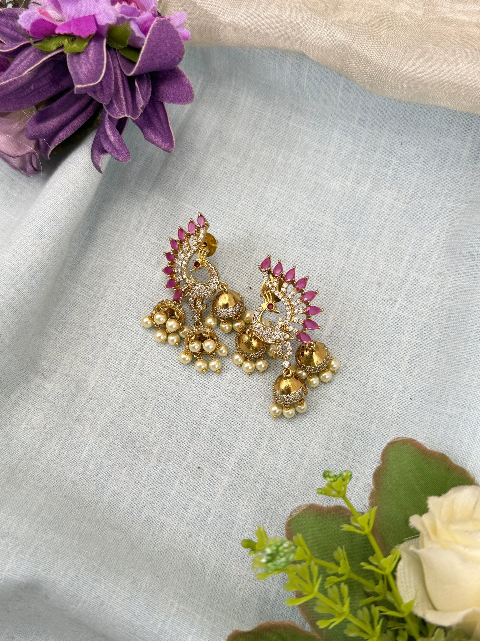 Designer Antique Stone Jhumka Earrings 0841 - Mahilas