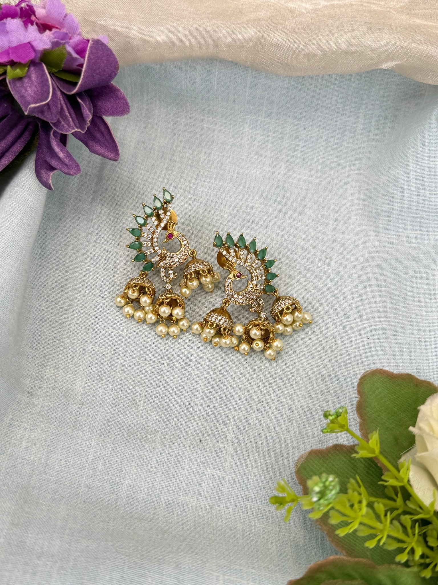 Designer Antique Stone Jhumka Earrings 0842 - Mahilas