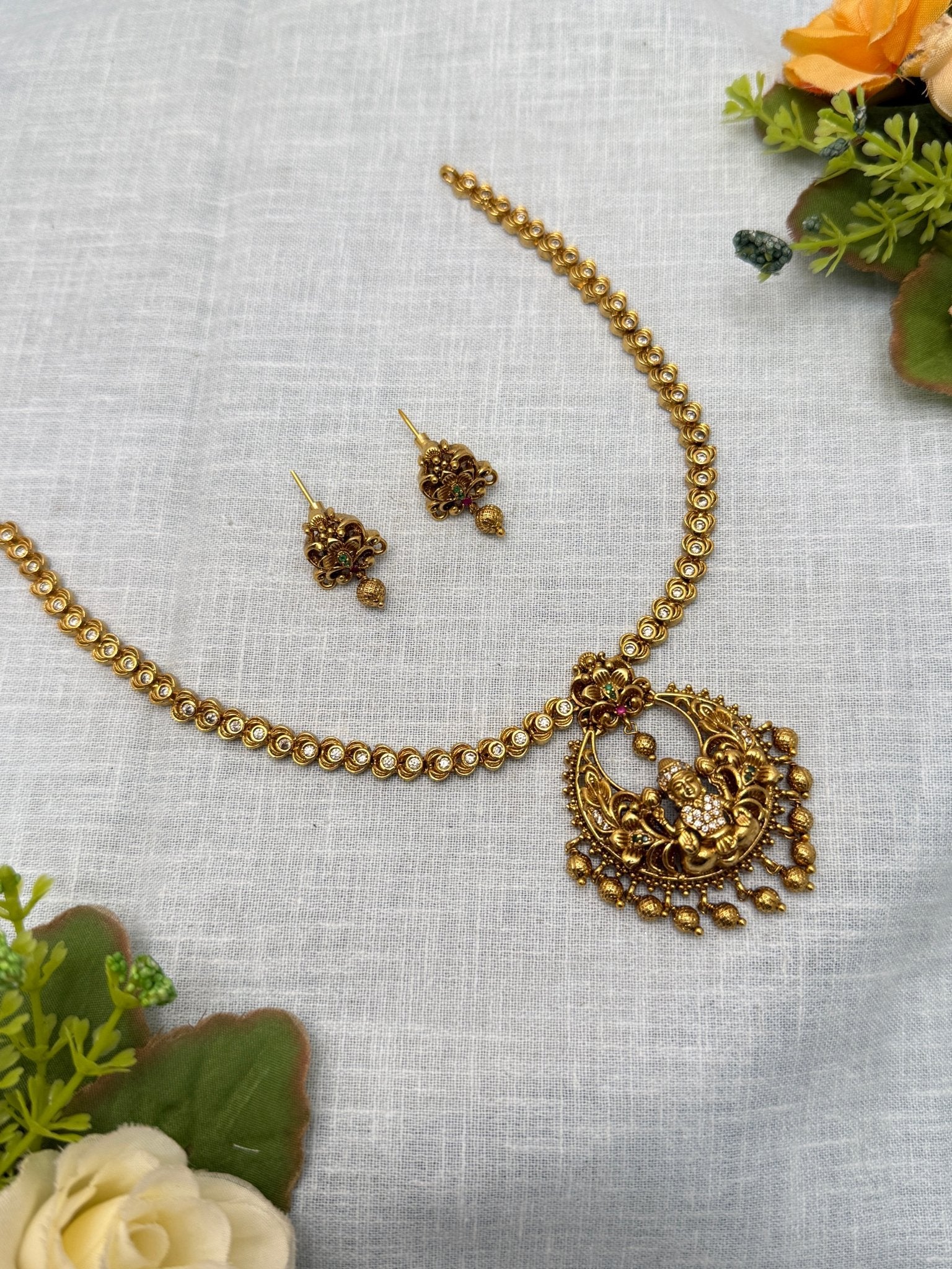 Designer Antique Stone Necklace Set 663 - Mahilas
