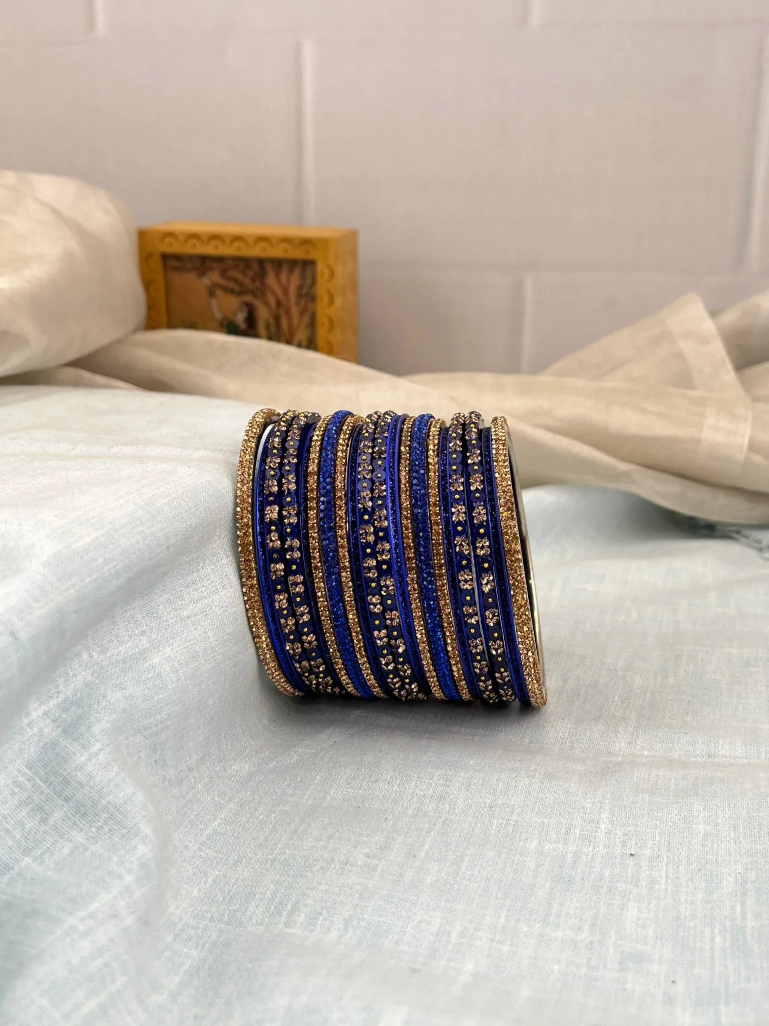 Designer Dark Royal Blue Glass & Stone Bangle Set 5200 - Mahilas