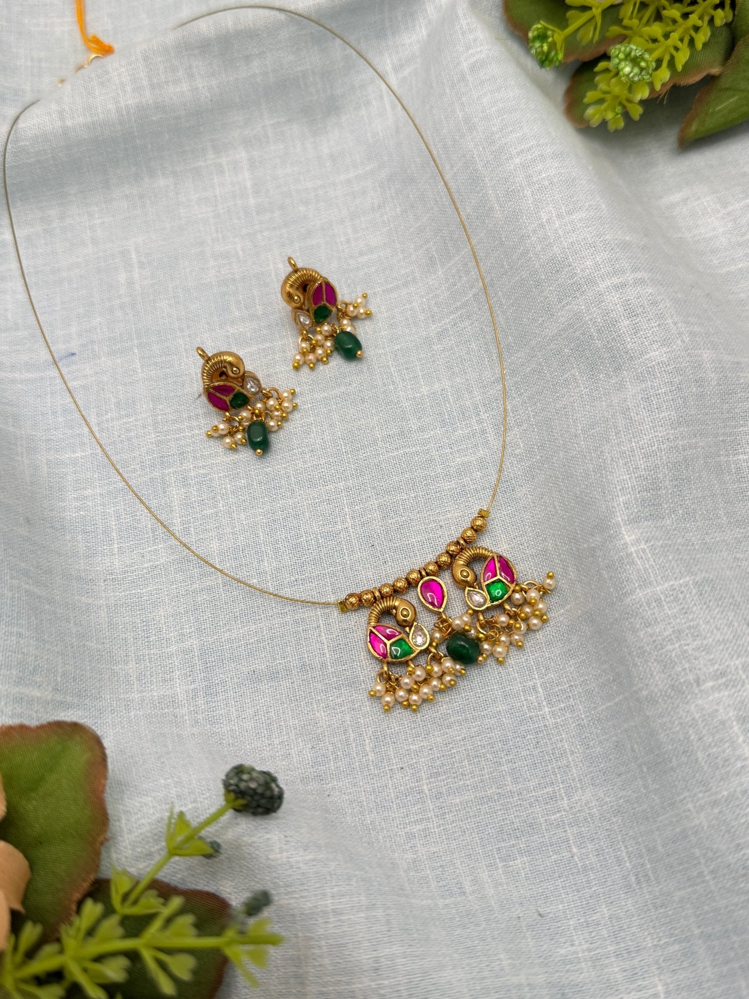 Designer Invisible Chain Jadau Necklace Set 465 - Mahilas