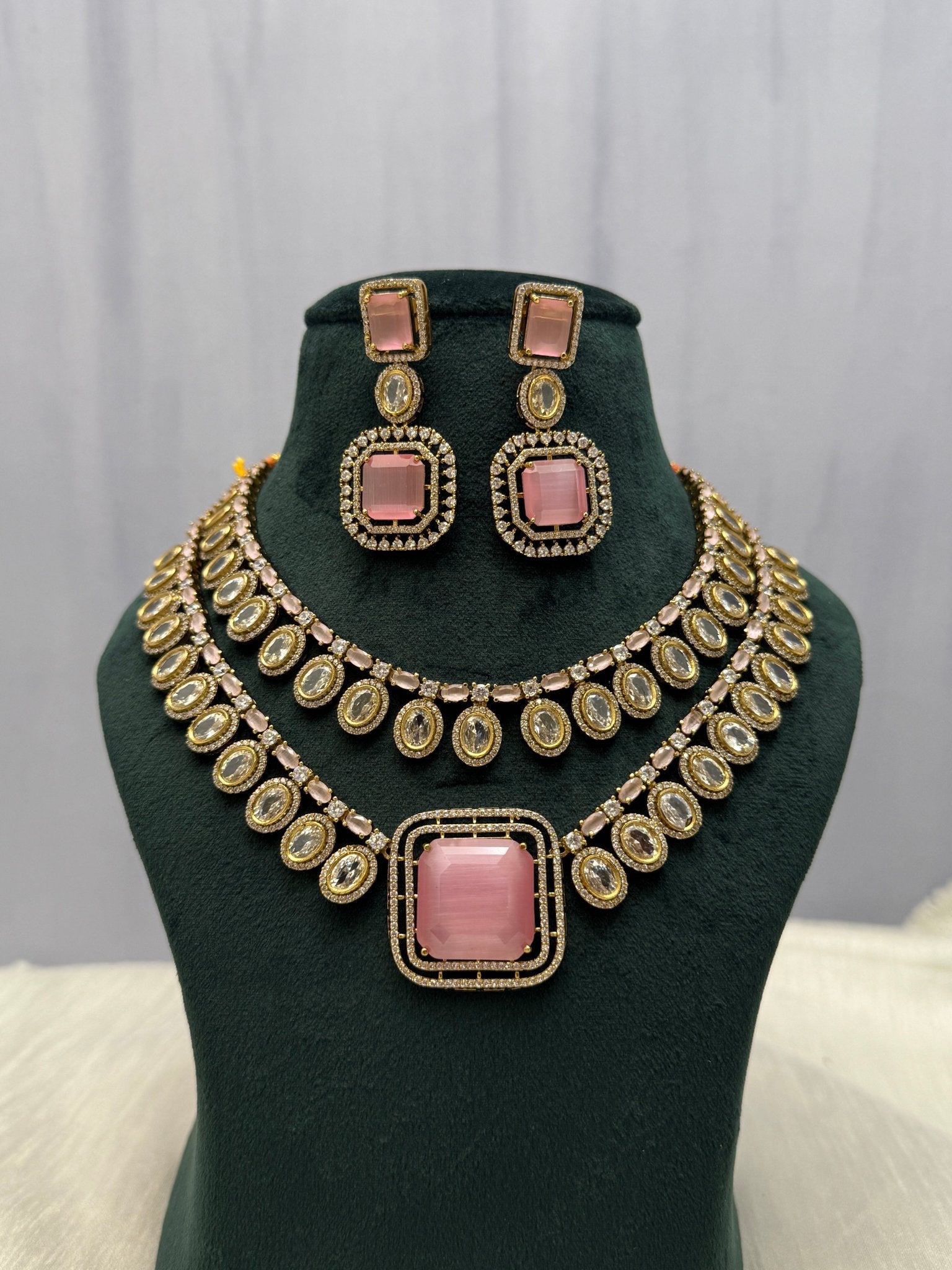 Designer Kundan Victorian Stone Necklace Set 1095 - 3 Colors - Mahilas