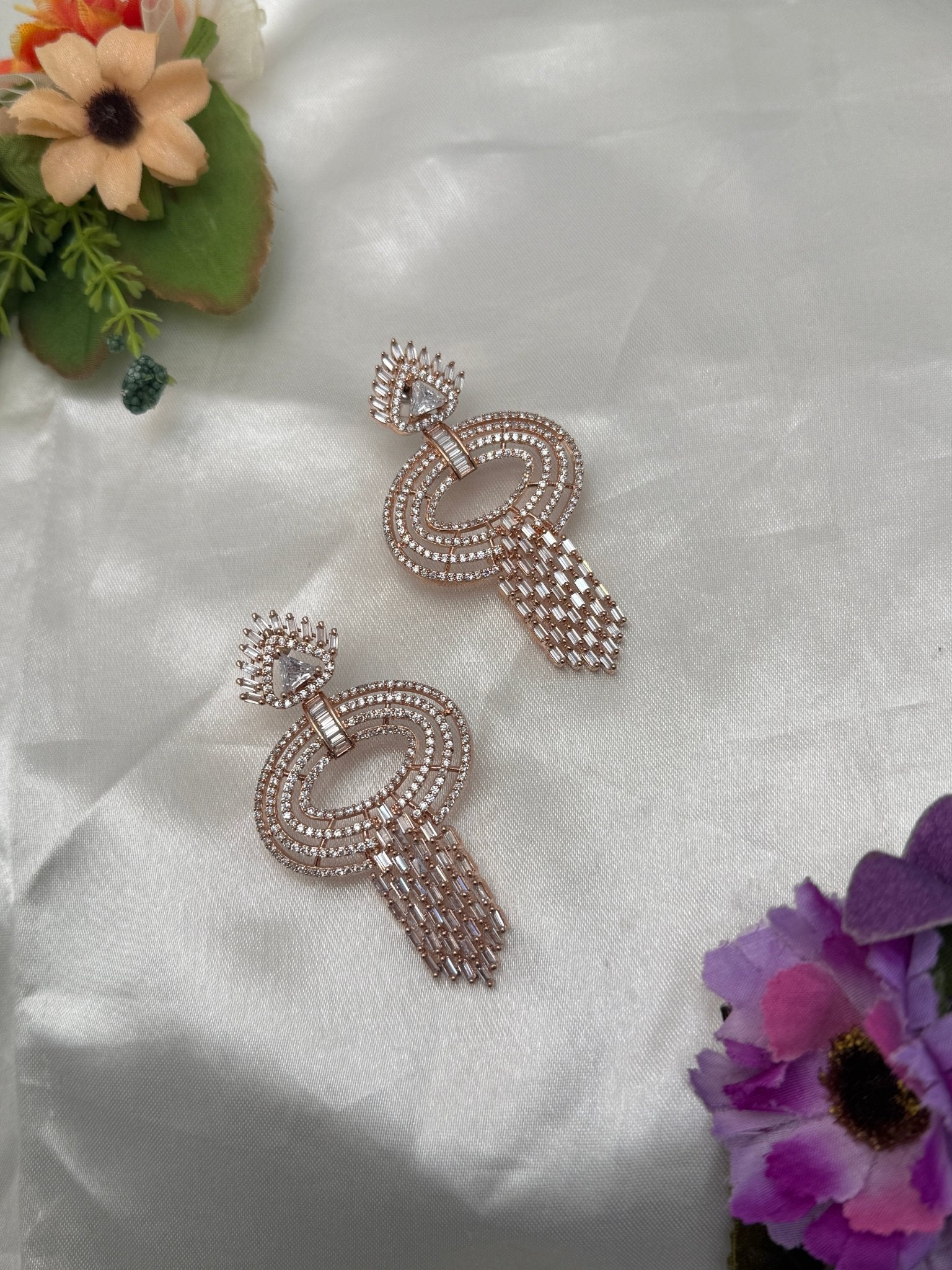 Designer Rose Gold Stone Earrings 0097 - Mahilas