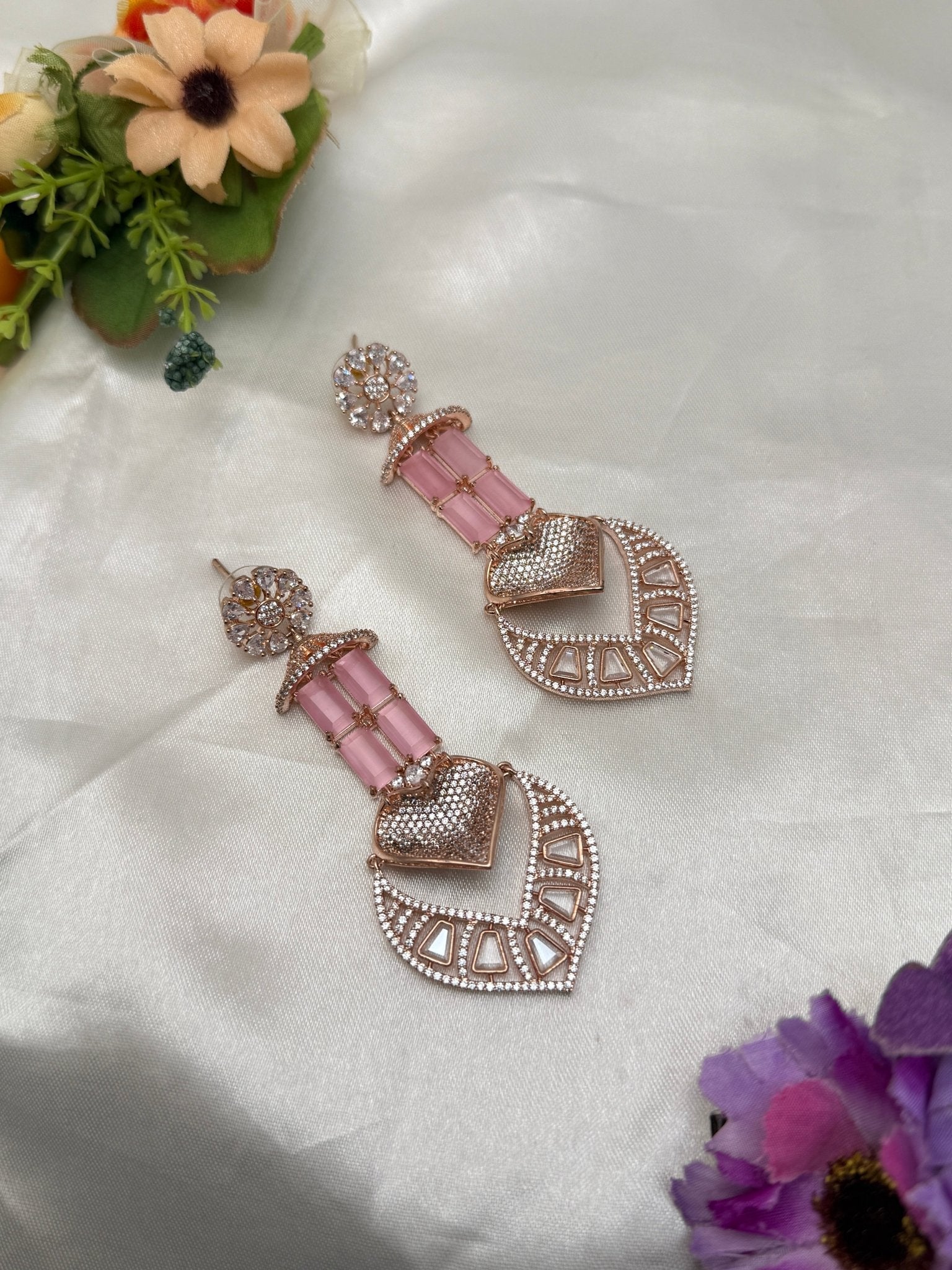 Designer Rose Gold Stone Earrings 0098 - Mahilas