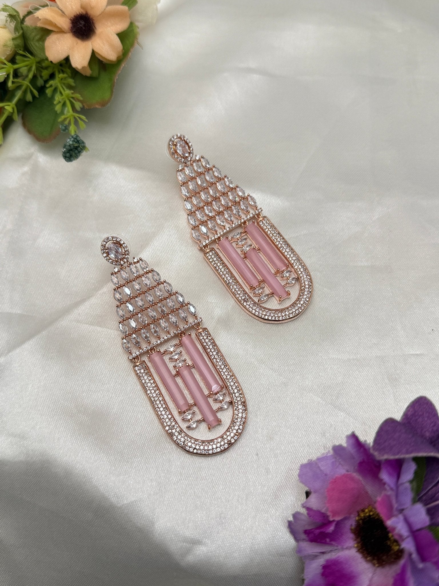 Designer Rose Gold Stone Earrings 0099 - Mahilas