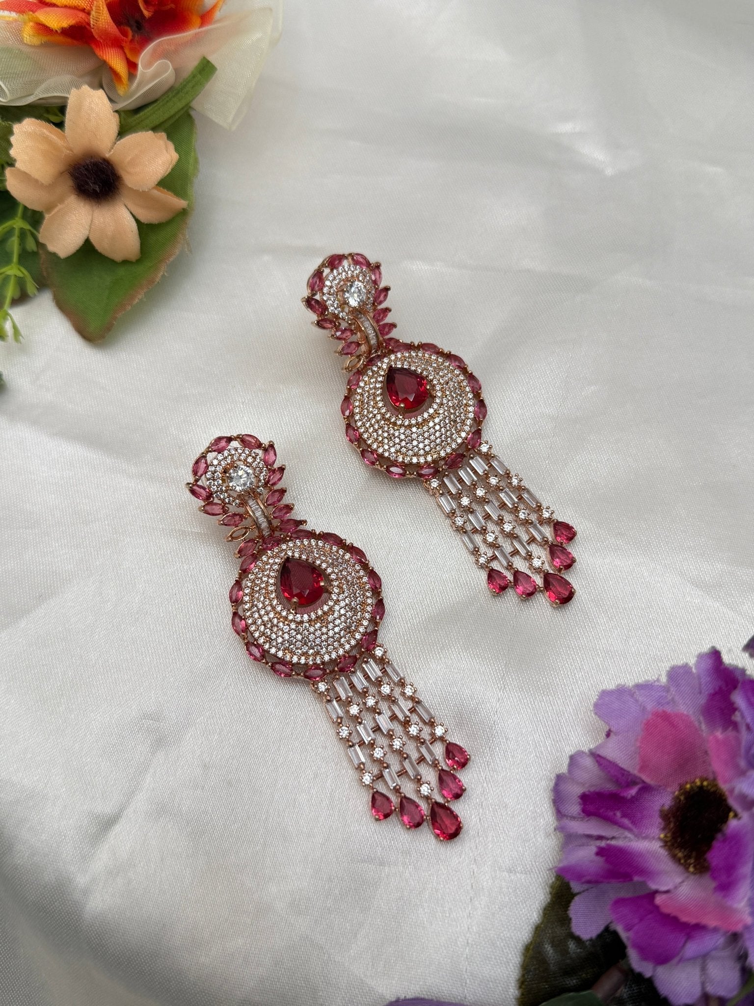 Designer Rose Gold Stone Earrings 0101 - Mahilas