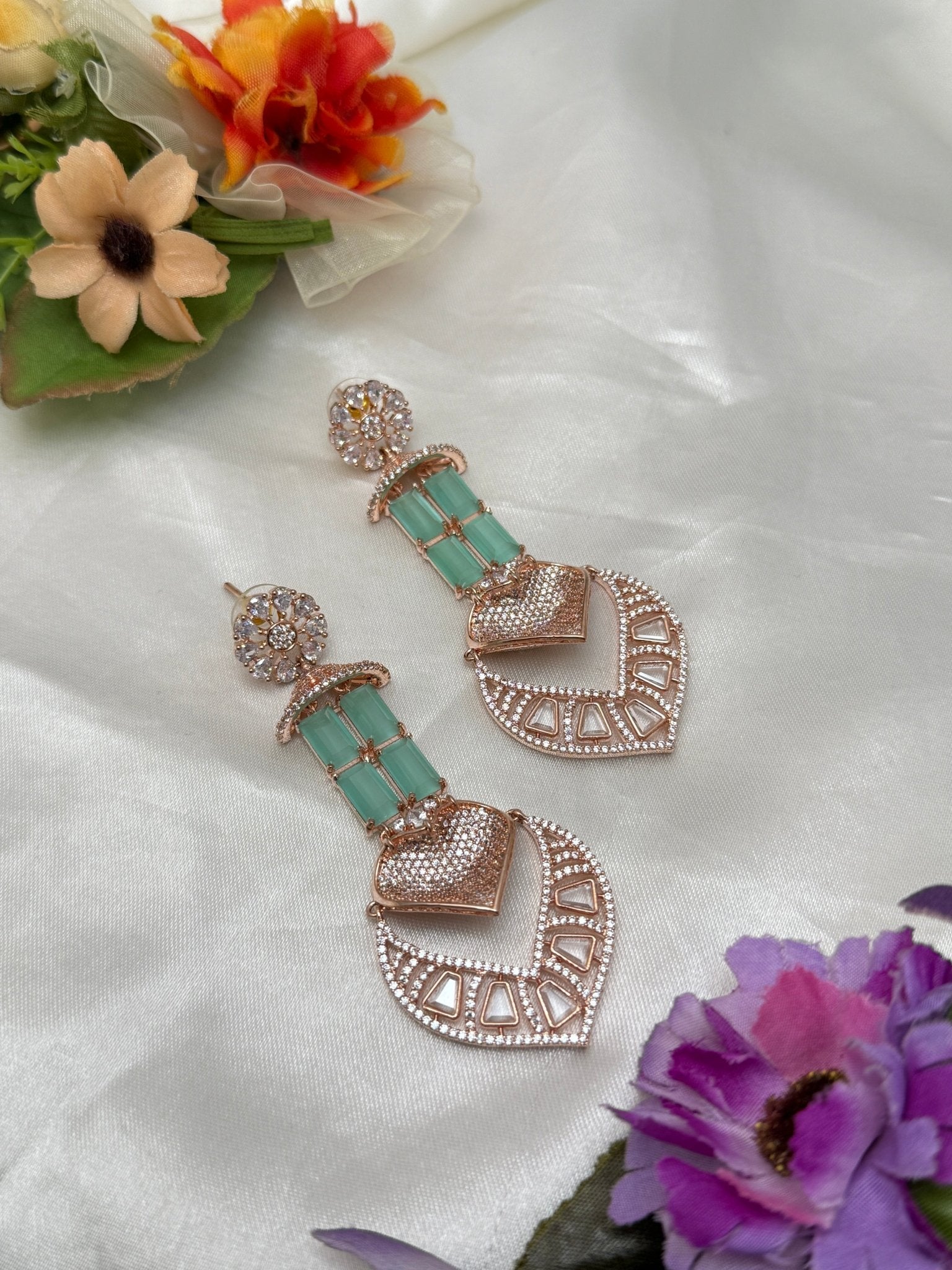 Designer Rose Gold Stone Earrings 0105 - Mahilas