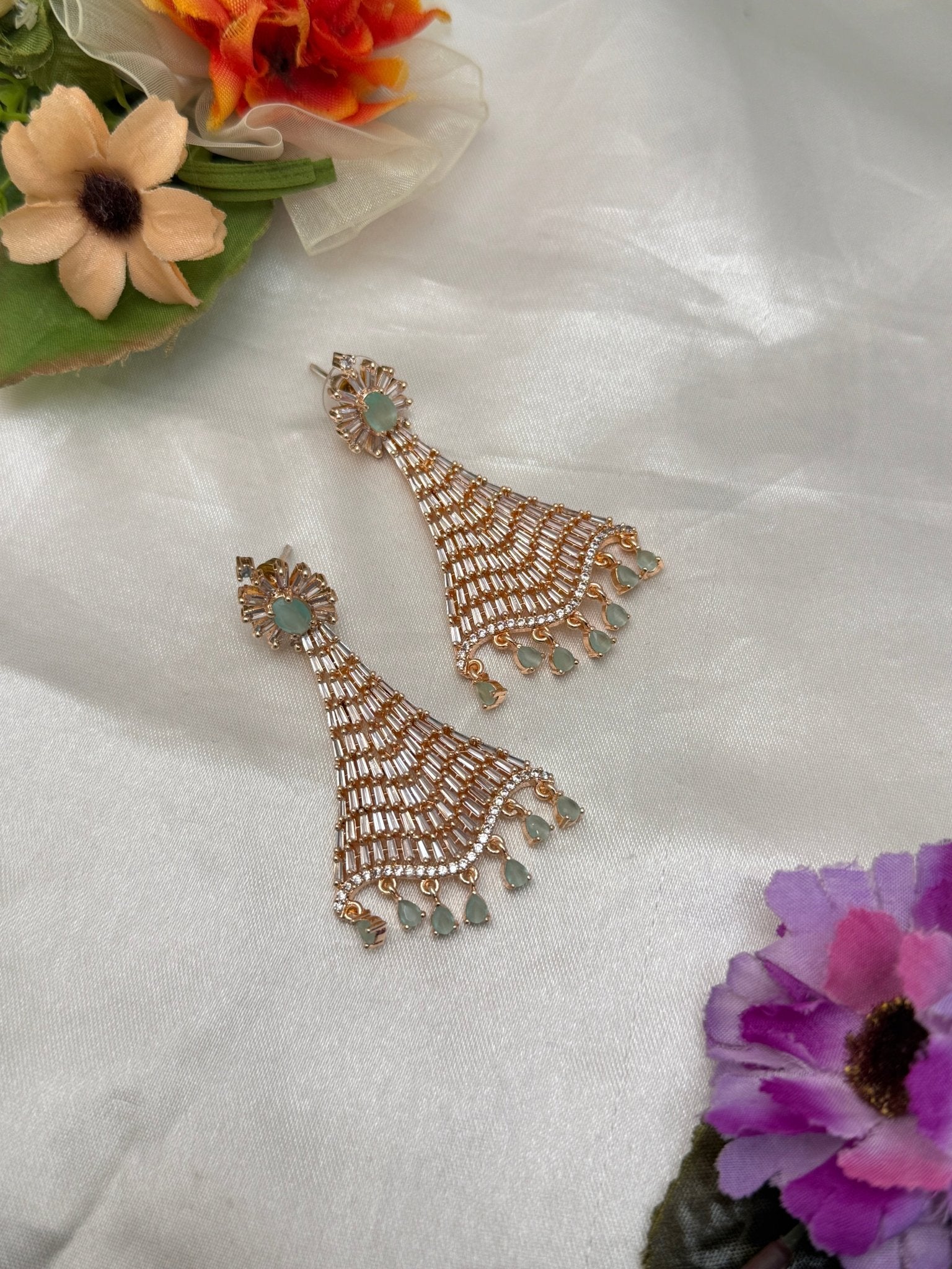 Designer Rose Gold Stone Earrings 0106 - Mahilas