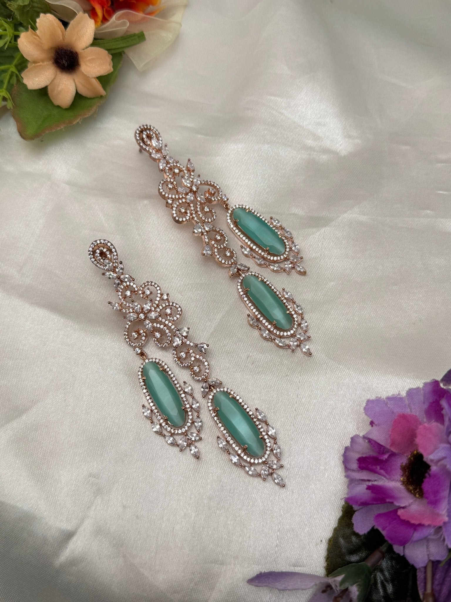 Designer Rose Gold Stone Earrings 0108 - Mahilas