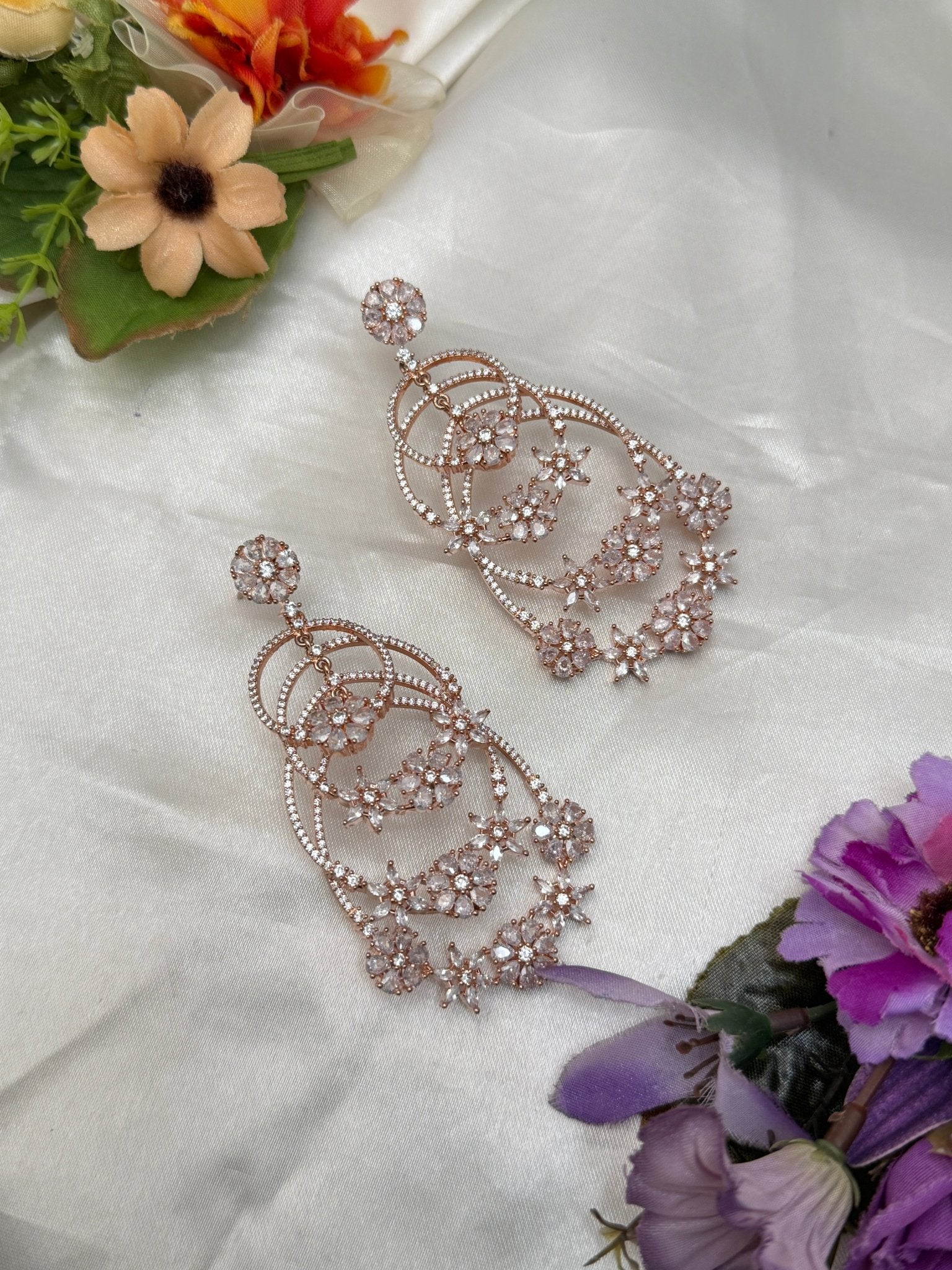 Designer Rose Gold Stone Earrings 0110 - Mahilas