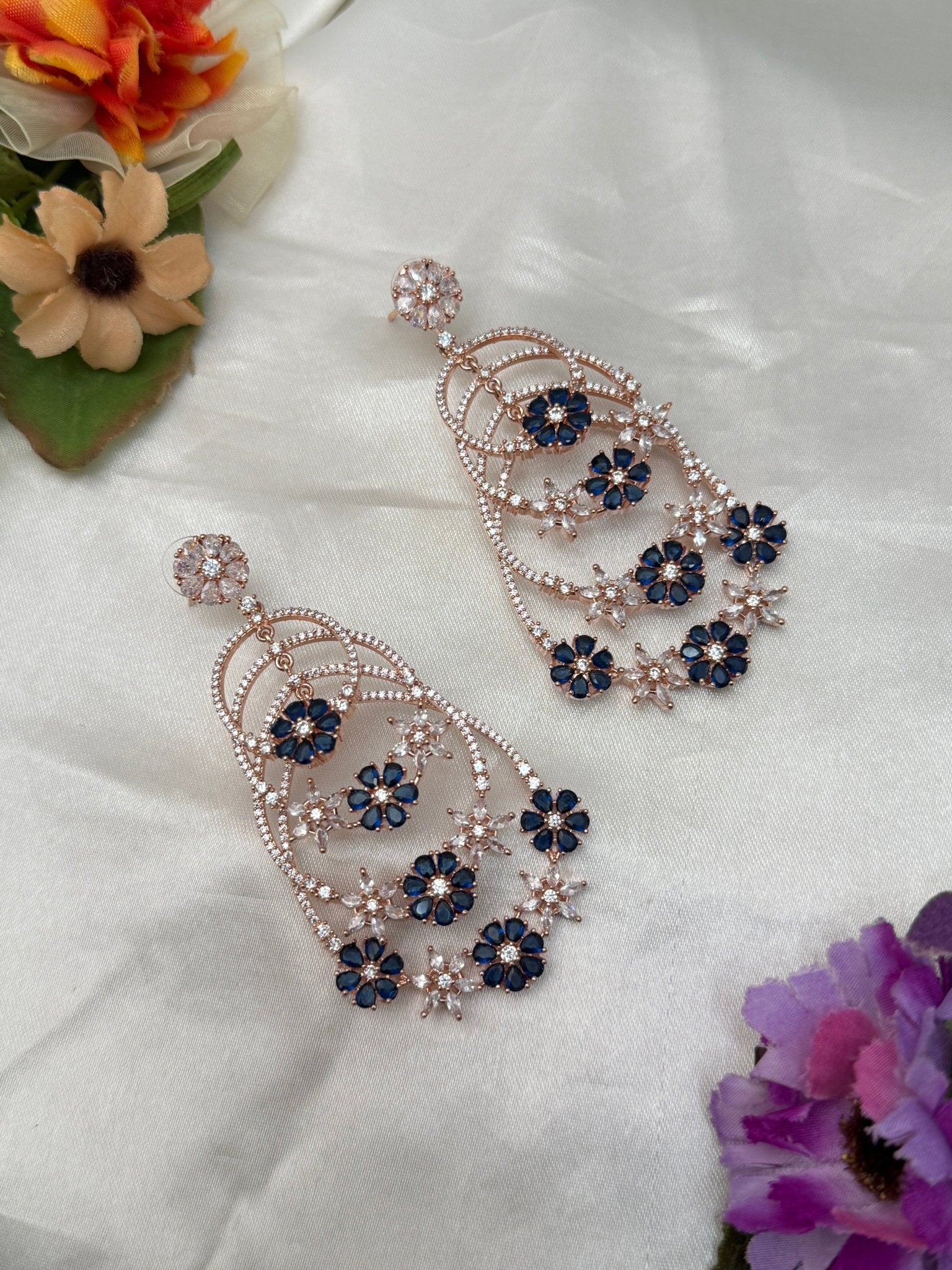 Designer Rose Gold Stone Earrings 0111 - Mahilas