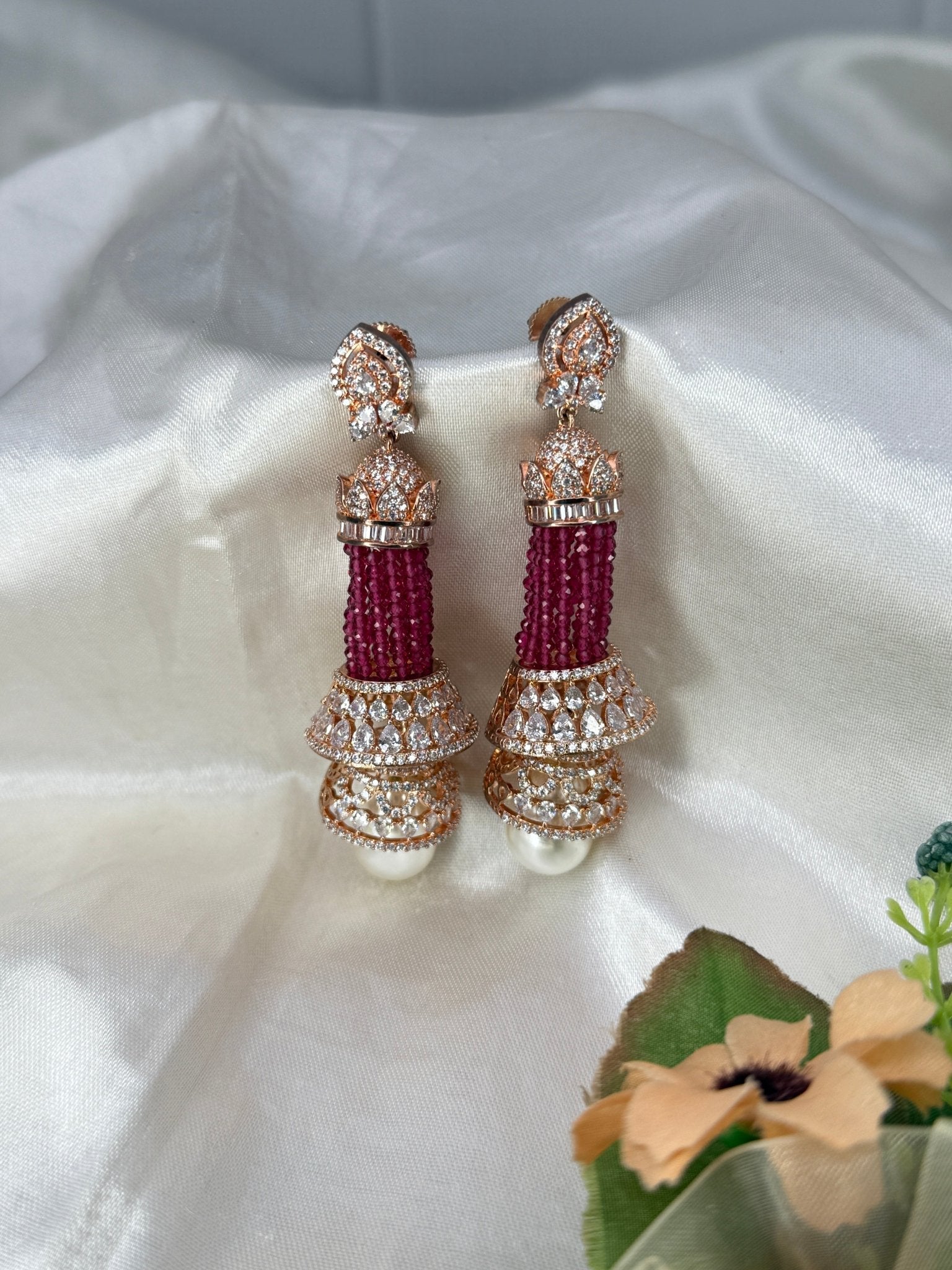 Designer Rose Gold Stone Earrings 0115 - Mahilas