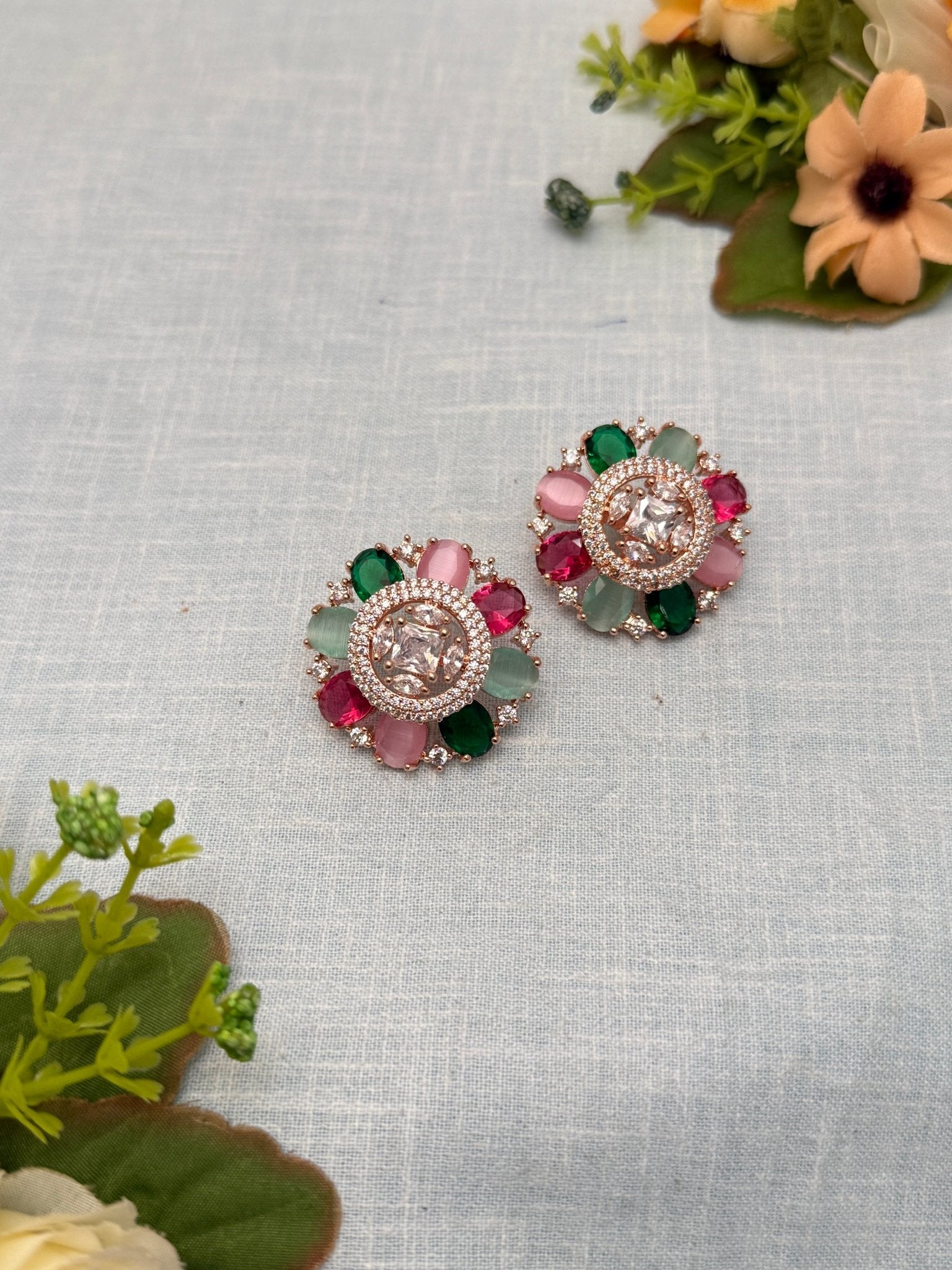 Designer Rose Gold Stone Stud Earrings 0121 - Mahilas