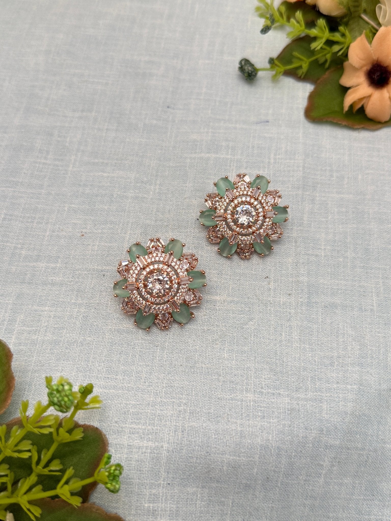 Designer Rose Gold Stone Stud Earrings 0122 - Mahilas