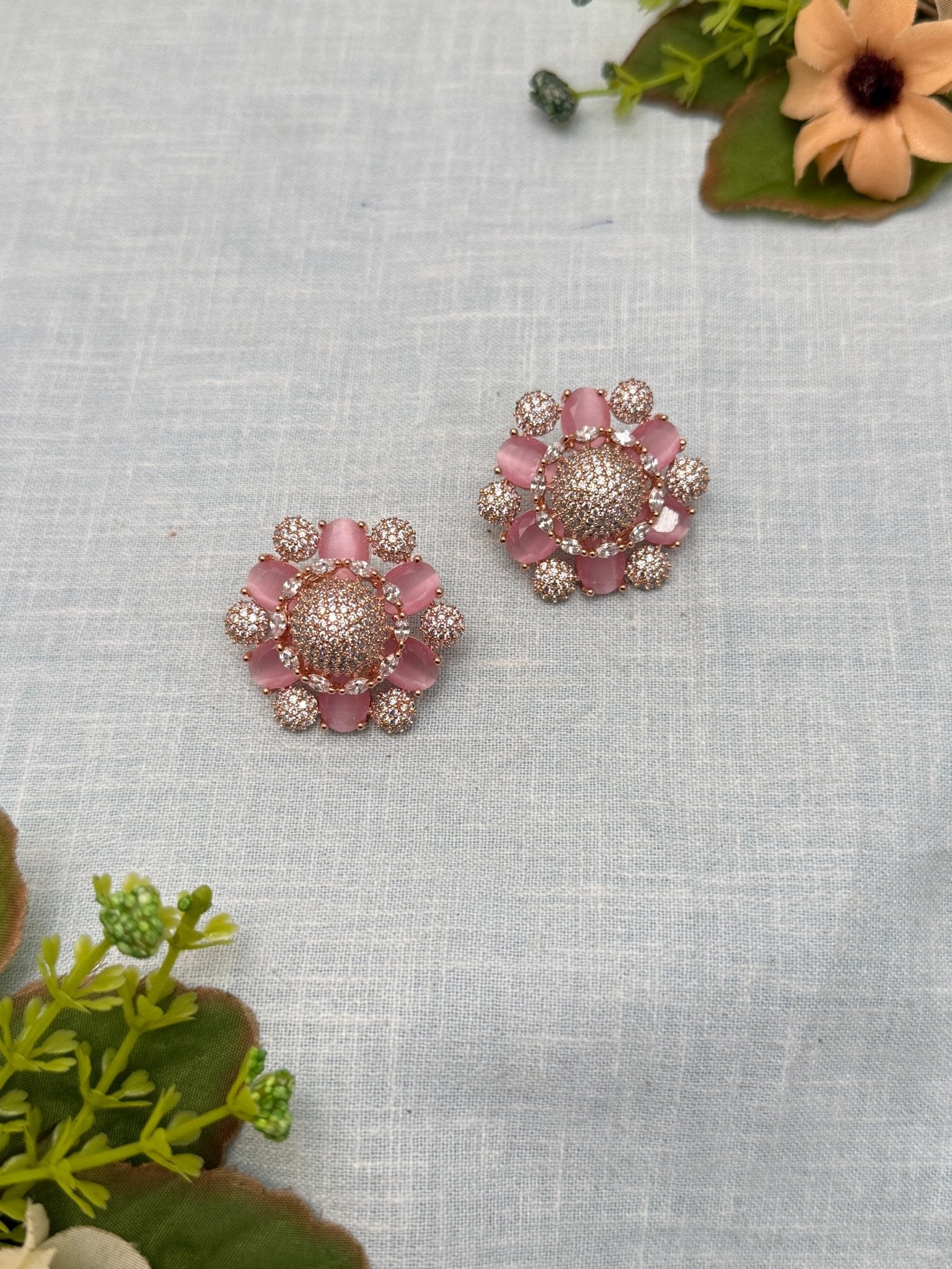 Designer Rose Gold Stone Stud Earrings 0124 - Mahilas